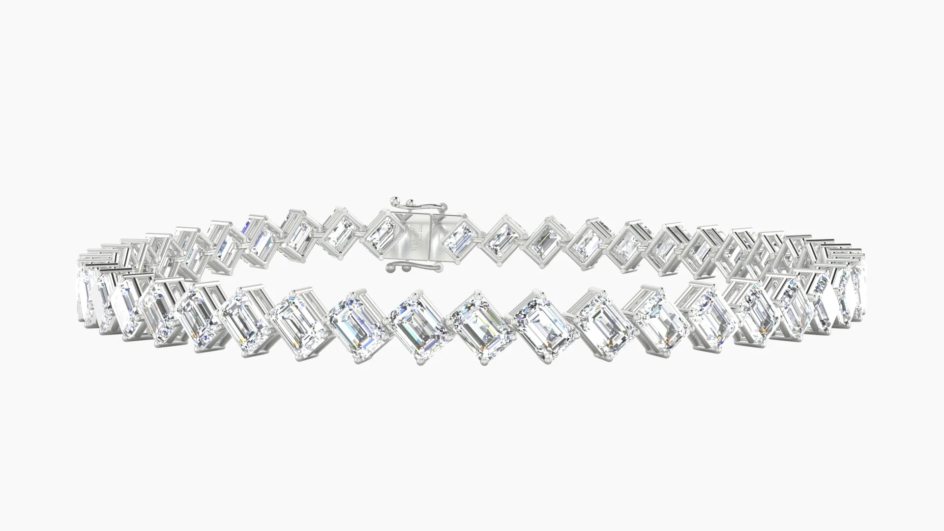 Angled Prong Setting | 18k White Gold 4.1 x 2.9 mm White Lab Diamond Emerald Tennis Bracelet