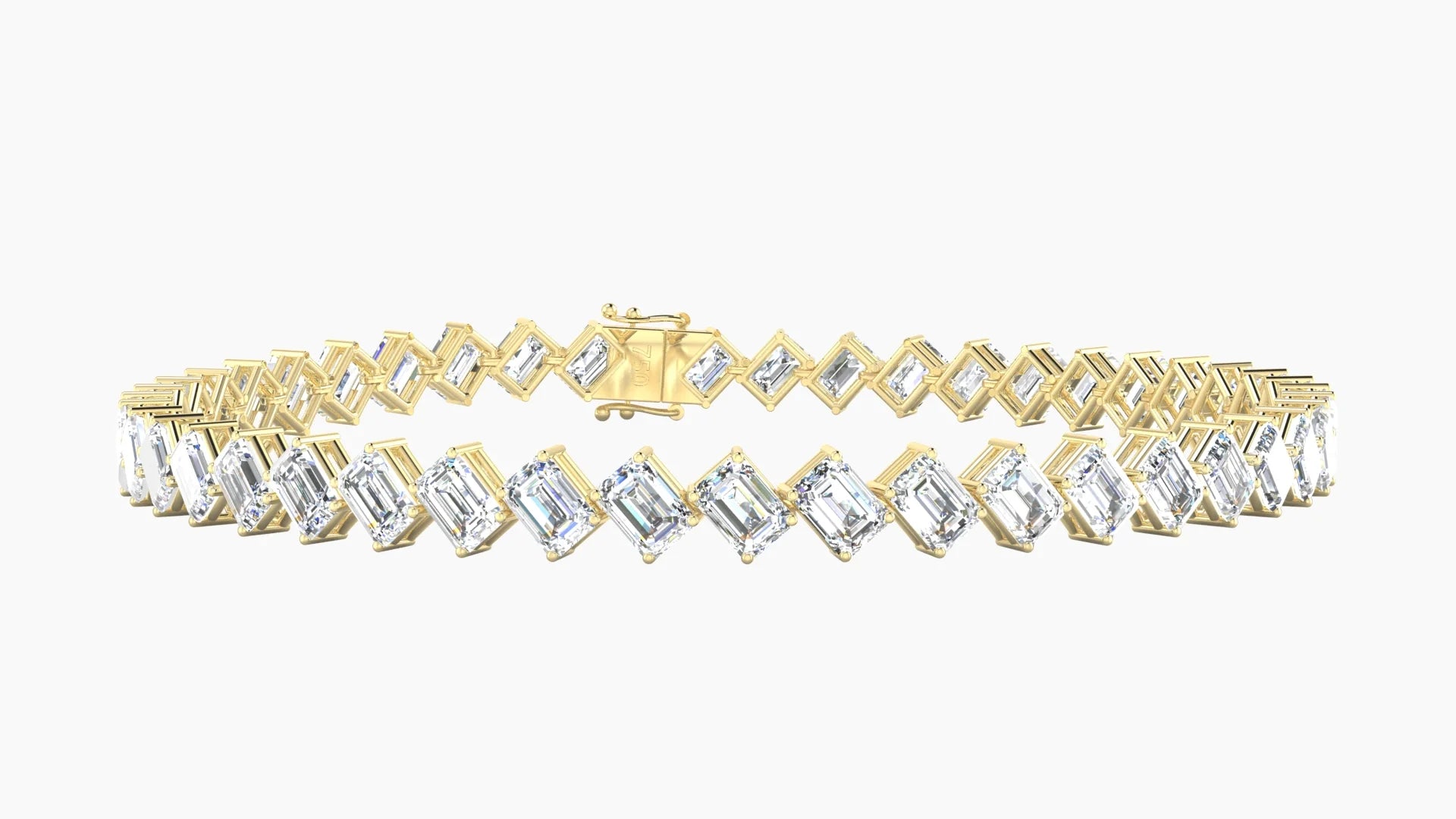 Angled Prong Setting | 18k Yellow Gold 4.1 x 2.9 mm White Lab Diamond Emerald Tennis Bracelet