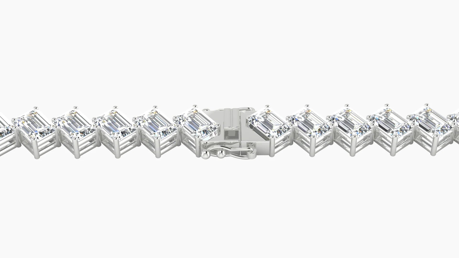 Angled Prong Setting | 18k White Gold 4.1 x 2.9 mm White Lab Diamond Emerald Tennis Bracelet