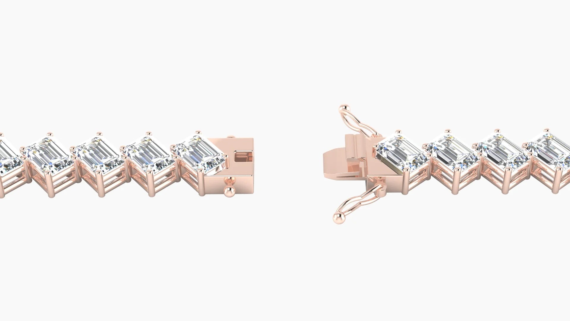 Angled Prong Setting | 18k Rose Gold 4.1 x 2.9 mm White Lab Diamond Emerald Tennis Bracelet