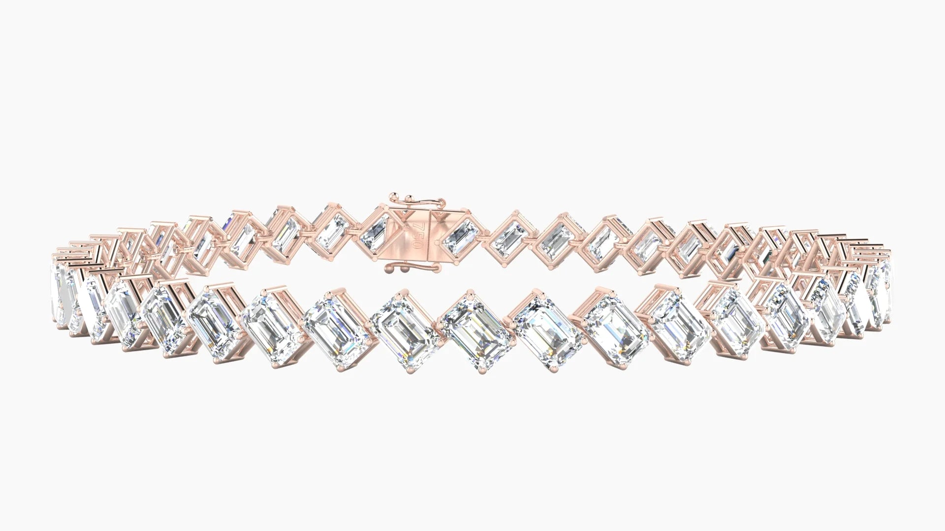 Angled Prong Setting | 18k Rose Gold 4.6 x 3.2 mm White Lab Diamond Emerald Tennis Bracelet