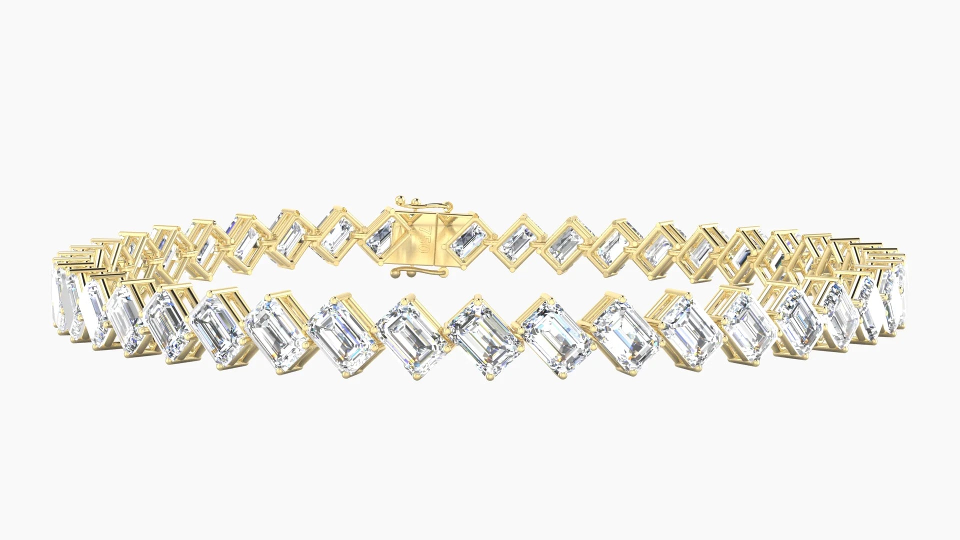 Angled Prong Setting | 18k Yellow Gold 4.6 x 3.2 mm White Lab Diamond Emerald Tennis Bracelet