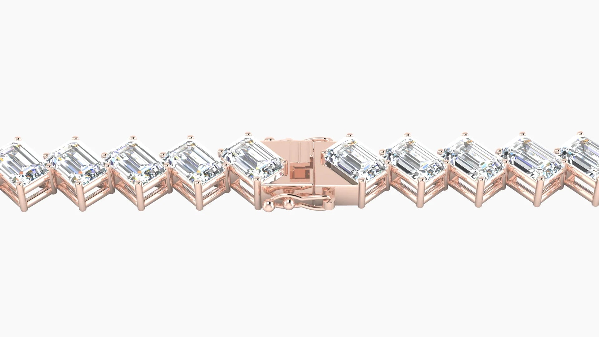 Angled Prong Setting | 18k Rose Gold 4.6 x 3.2 mm White Lab Diamond Emerald Tennis Bracelet