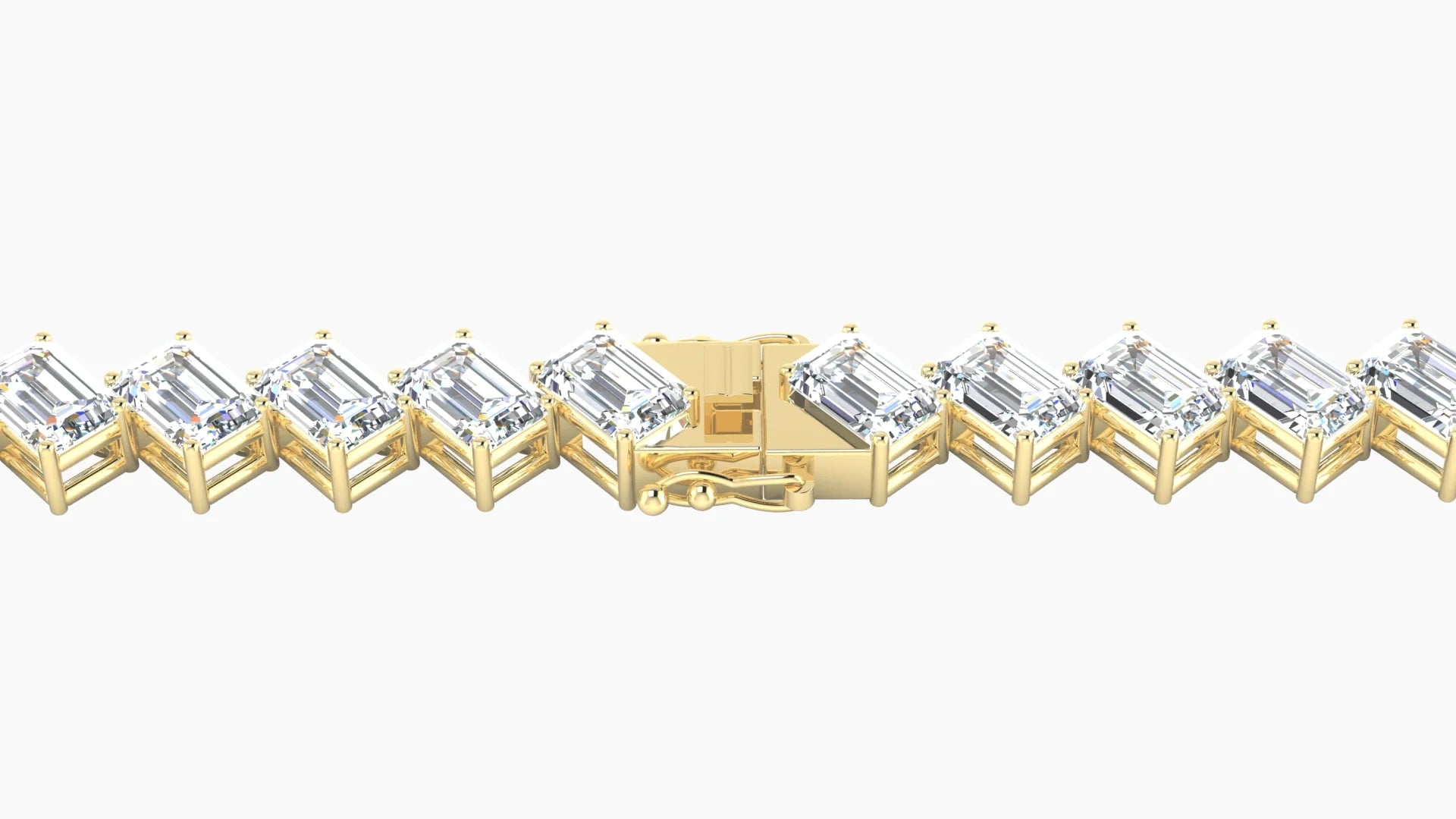 Angled Prong Setting | 18k Yellow Gold 4.6 x 3.2 mm White Lab Diamond Emerald Tennis Bracelet