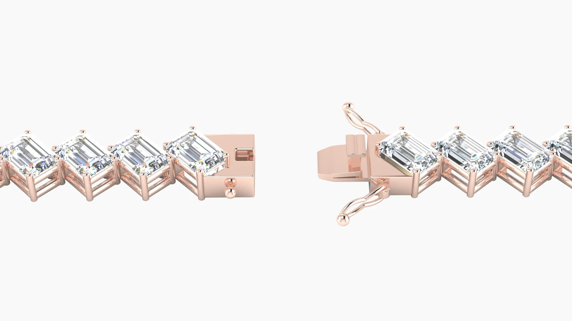 Angled Prong Setting | 18k Rose Gold 4.6 x 3.2 mm White Lab Diamond Emerald Tennis Bracelet