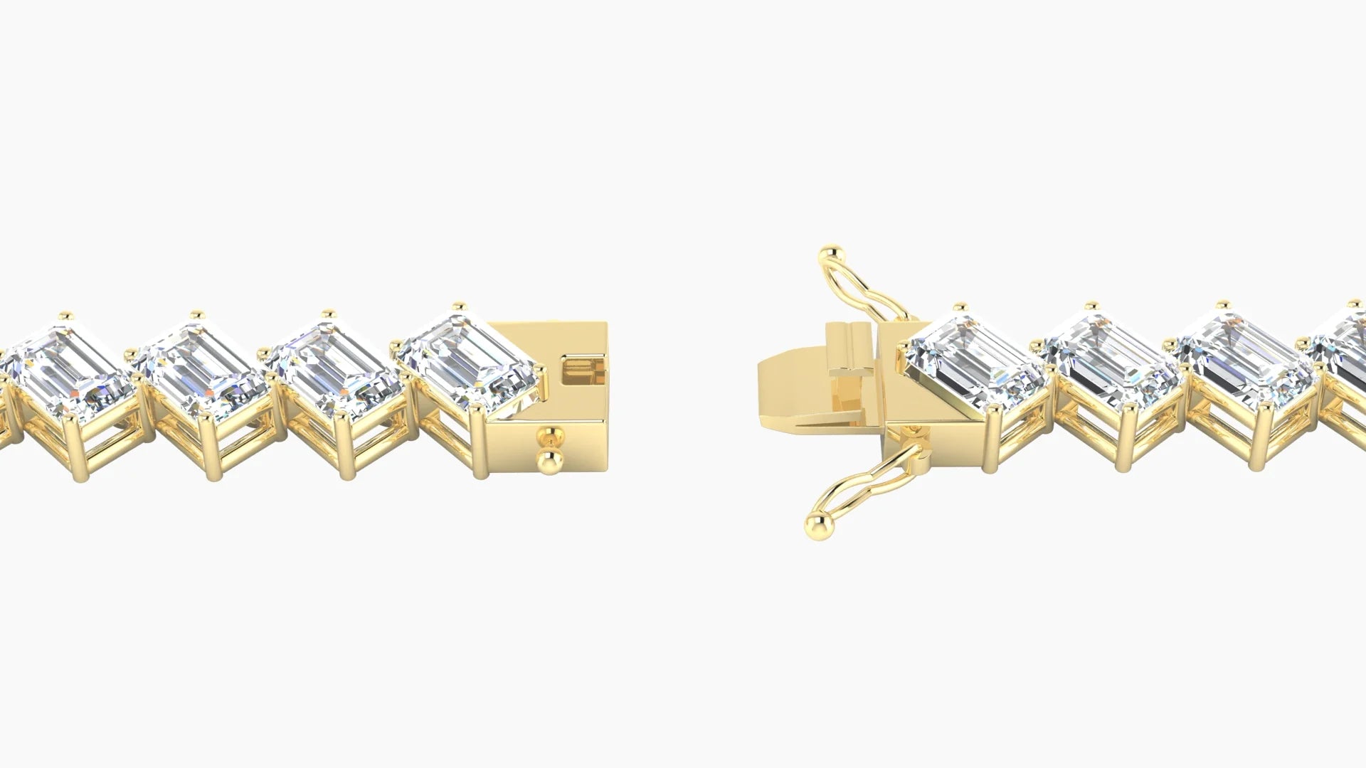Angled Prong Setting | 18k Yellow Gold 4.6 x 3.2 mm White Lab Diamond Emerald Tennis Bracelet