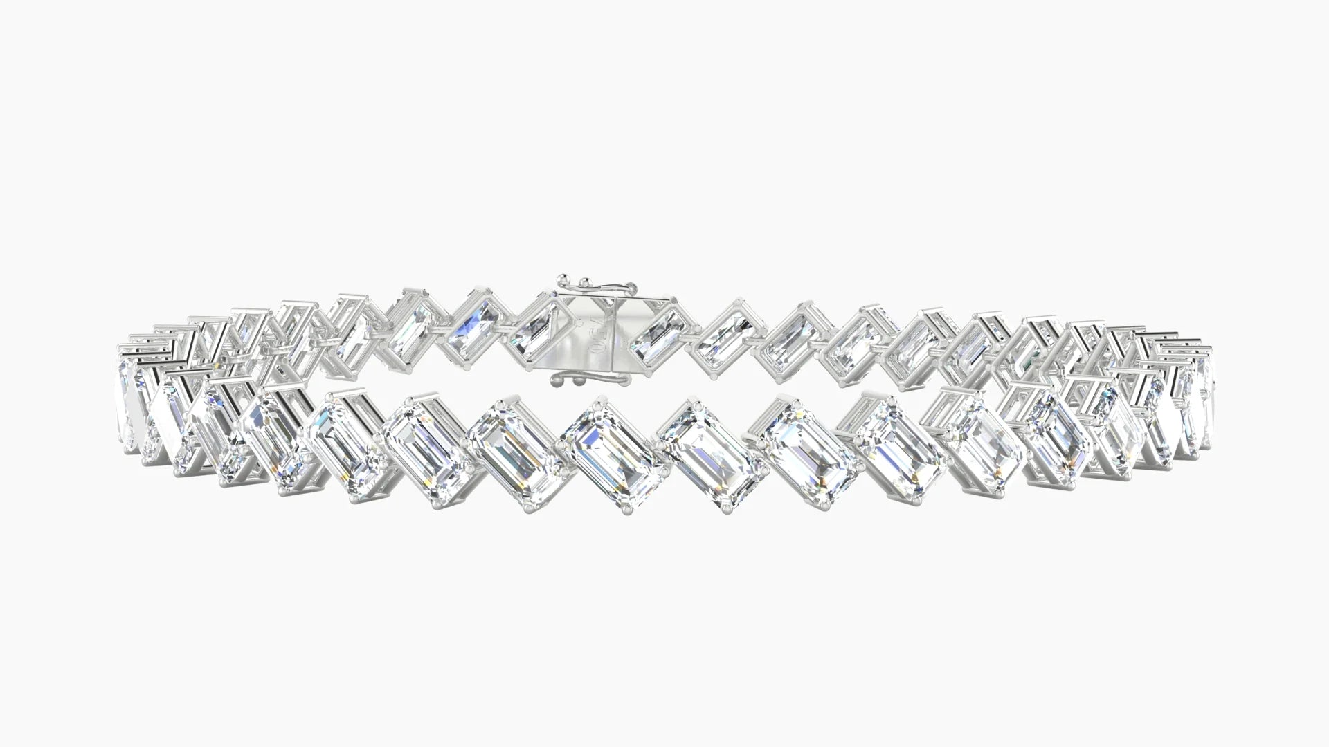 Angled Prong Setting | 18k White Gold 5 x 3 mm White Lab Diamond Emerald Tennis Bracelet