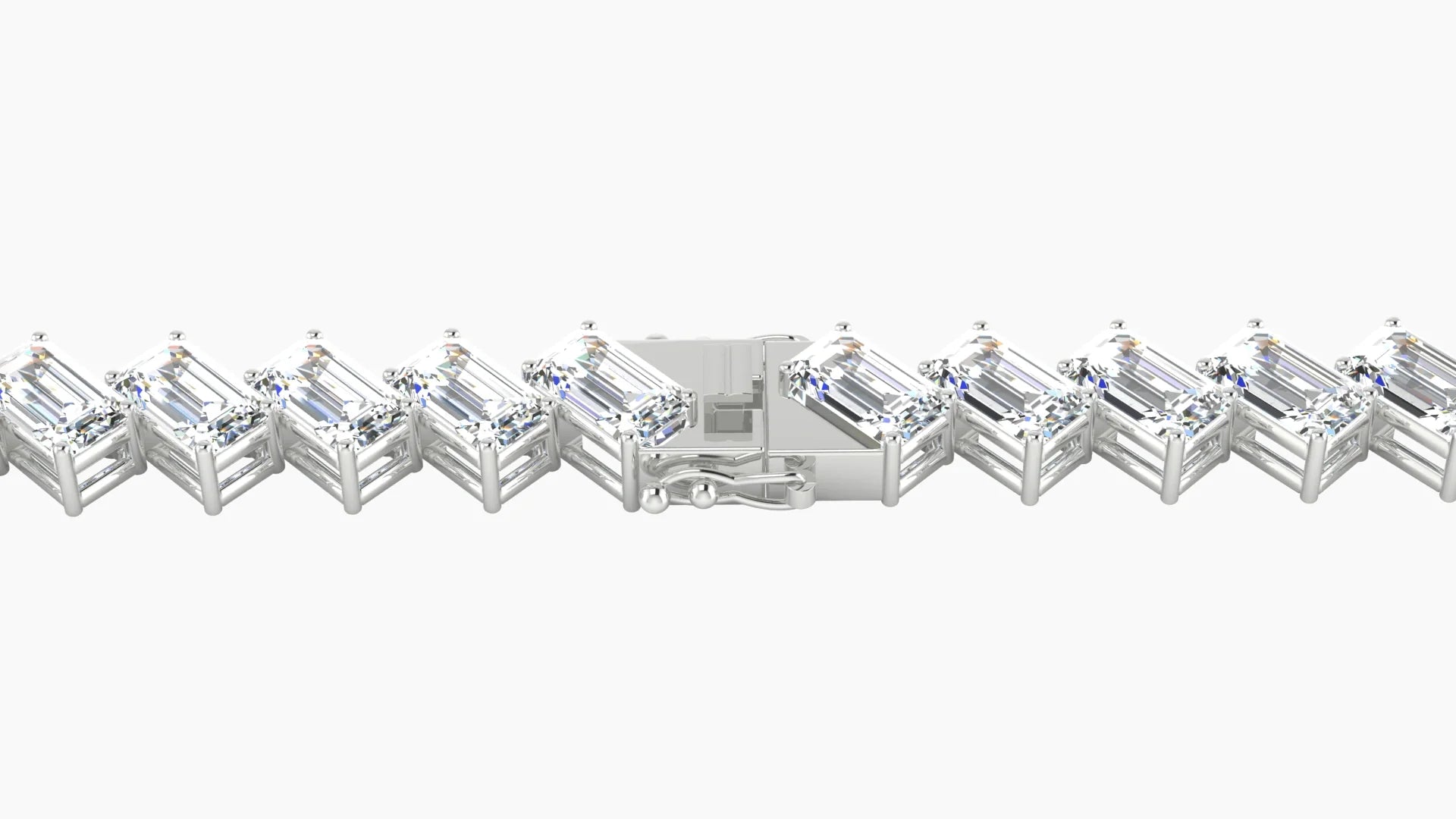 Angled Prong Setting | 18k White Gold 5 x 3 mm White Lab Diamond Emerald Tennis Bracelet