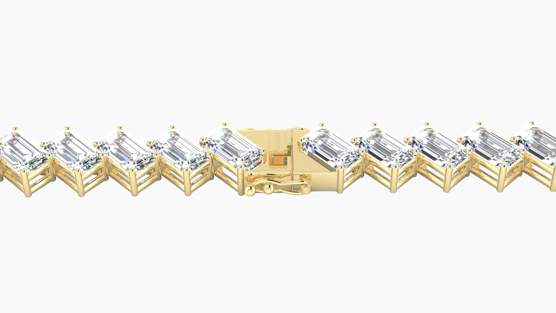 Angled Prong Setting | 18k Yellow Gold 5 x 3 mm White Lab Diamond Emerald Tennis Bracelet