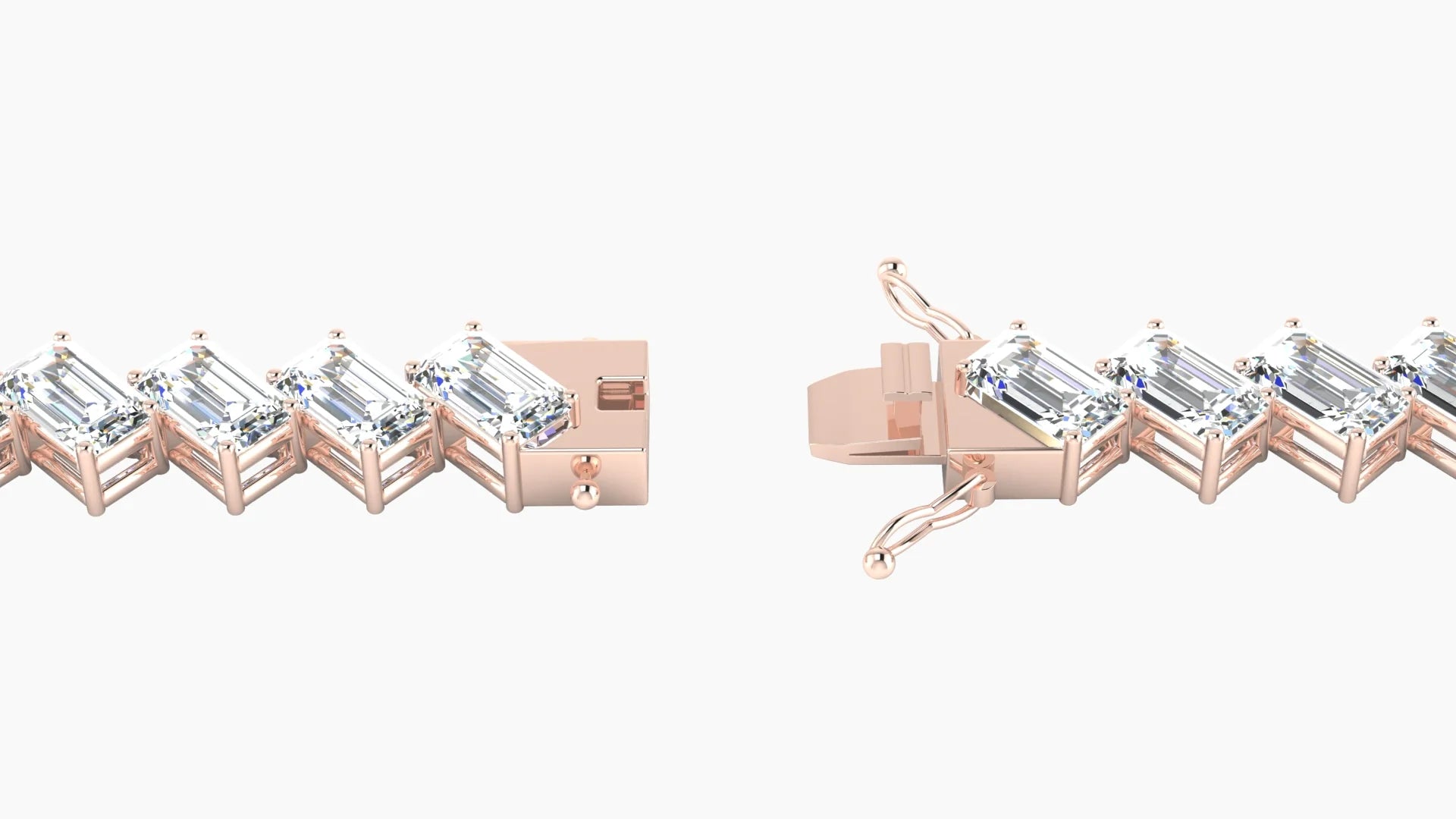 Angled Prong Setting | 18k Rose Gold 5 x 3 mm White Lab Diamond Emerald Tennis Bracelet
