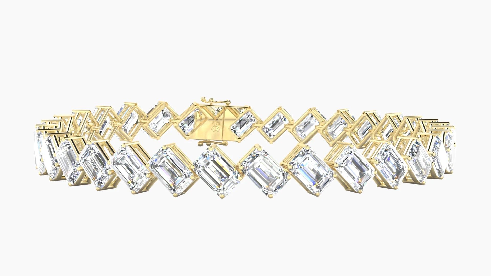 Angled Prong Setting | 18k Yellow Gold 6 x 4 mm White Lab Diamond Emerald Tennis Bracelet