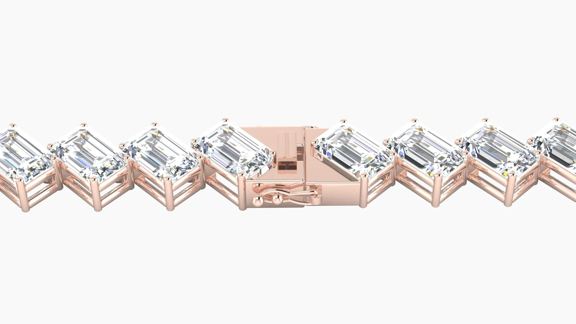 Angled Prong Setting | 18k Rose Gold 6 x 4 mm White Lab Diamond Emerald Tennis Bracelet