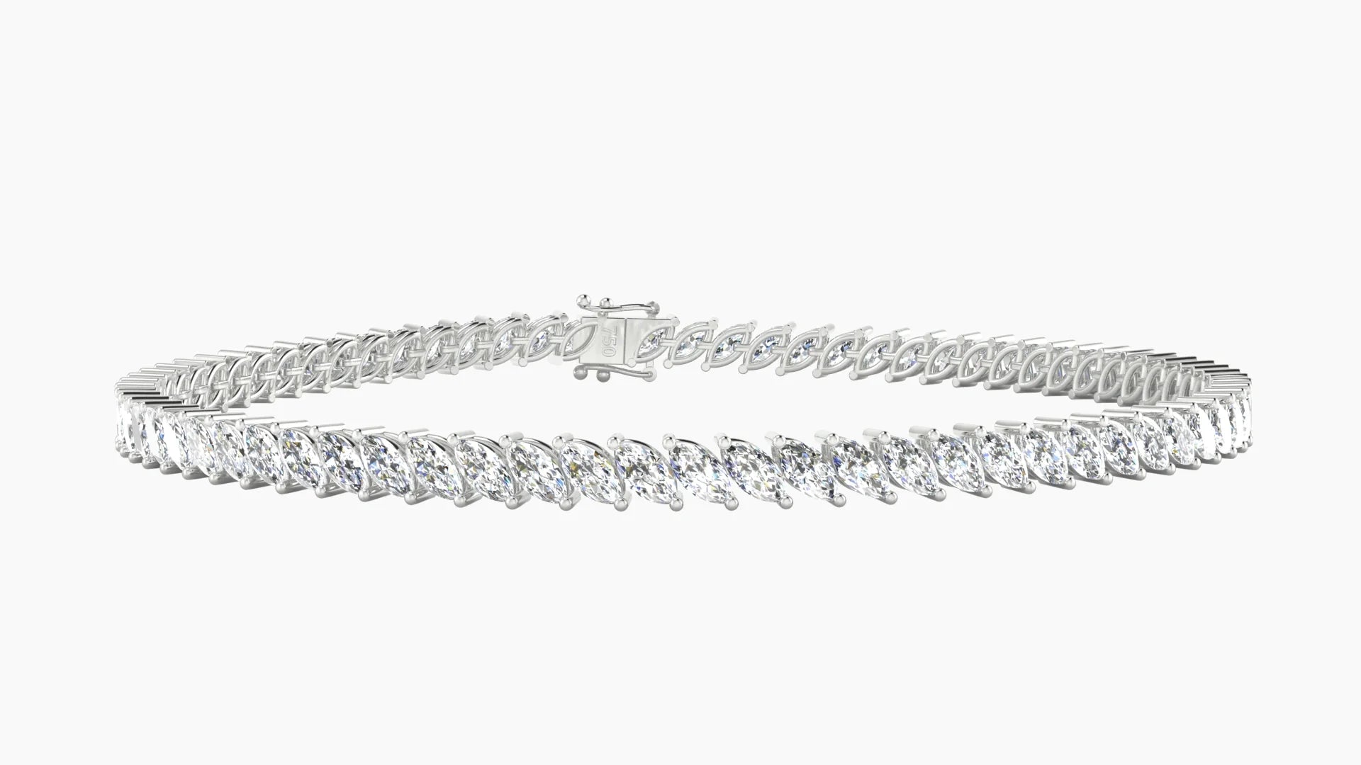Angled Prong Setting | 18k White Gold 4 x 2 mm White Lab Diamond Marquise Tennis Bracelet