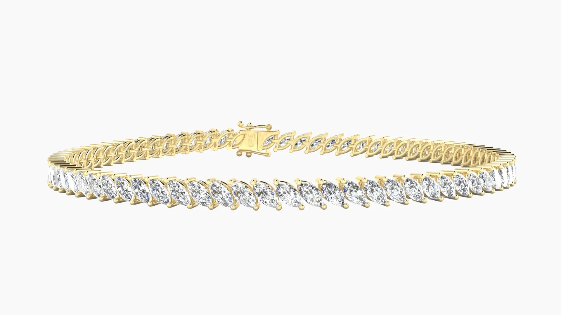 Angled Prong Setting | 18k Yellow Gold 4 x 2 mm White Lab Diamond Marquise Tennis Bracelet