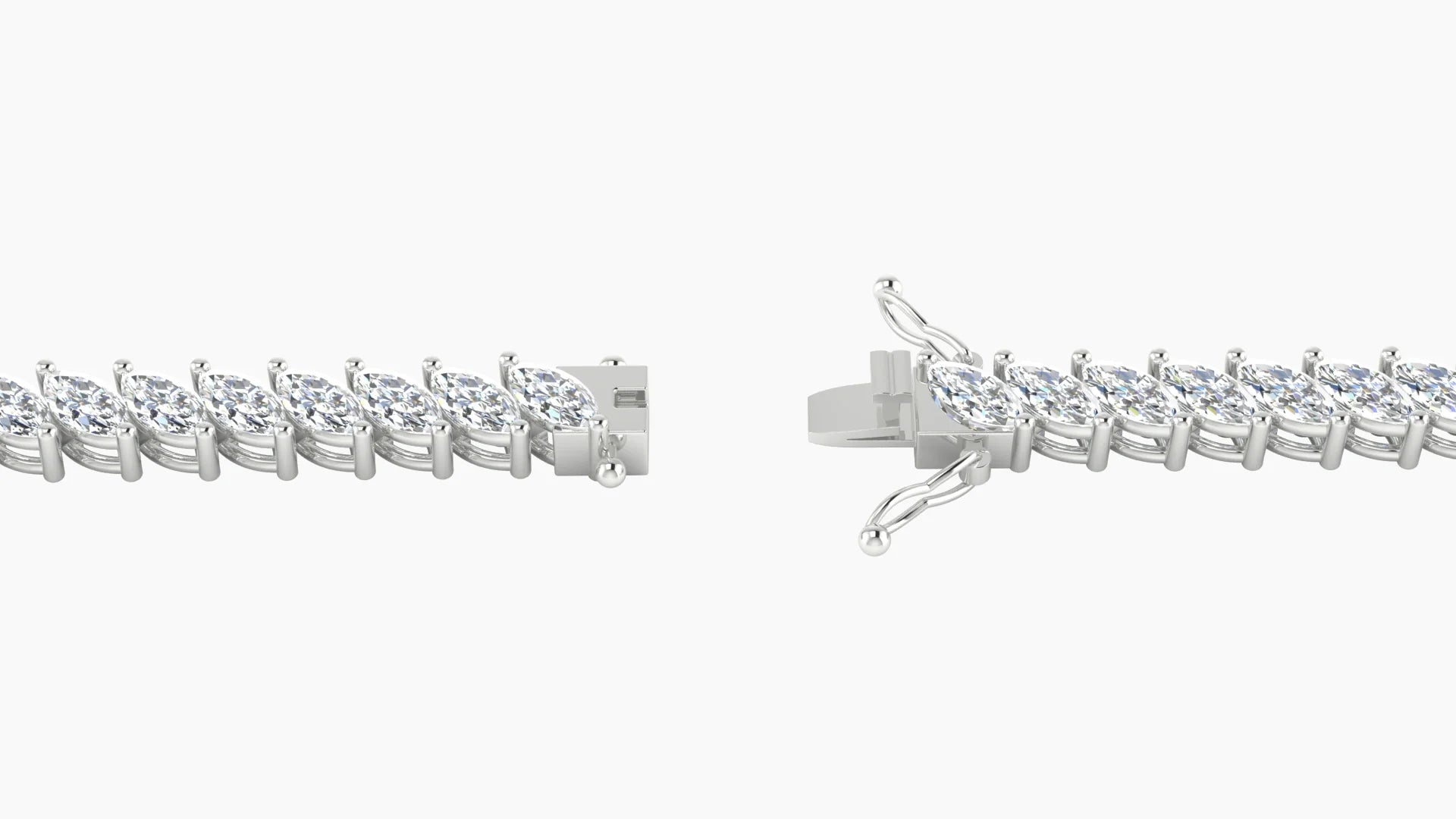 Angled Prong Setting | 18k White Gold 4 x 2 mm White Lab Diamond Marquise Tennis Bracelet