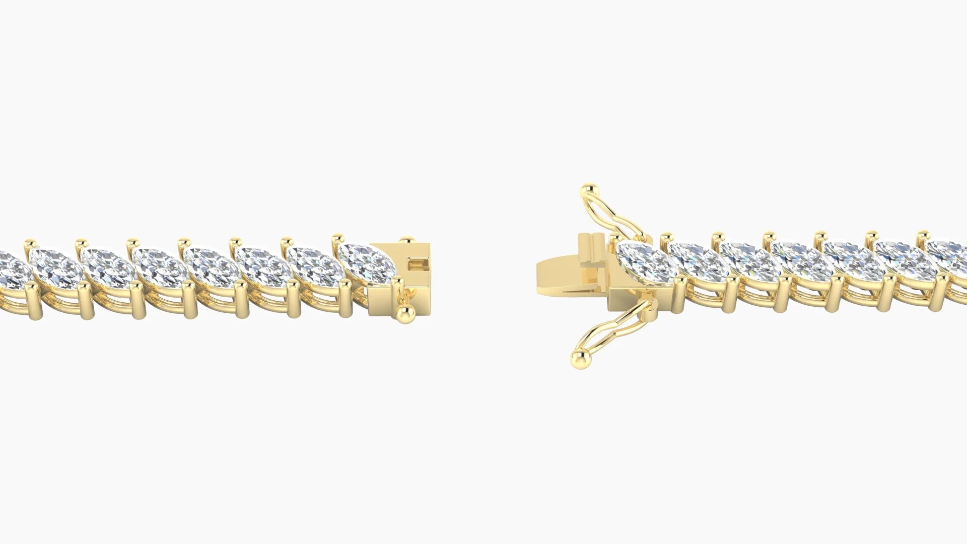 Angled Prong Setting | 18k Yellow Gold 4 x 2 mm White Lab Diamond Marquise Tennis Bracelet