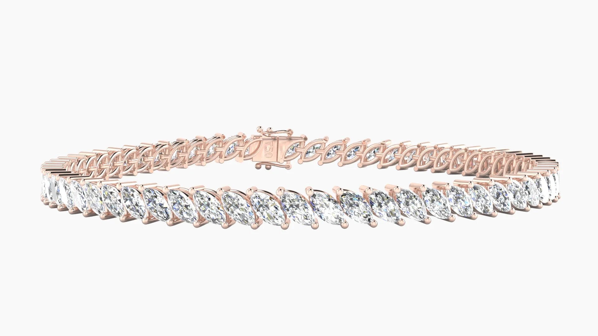 Angled Prong Setting | 18k Rose Gold 5 x 2.5 mm White Lab Diamond Marquise Tennis Bracelet