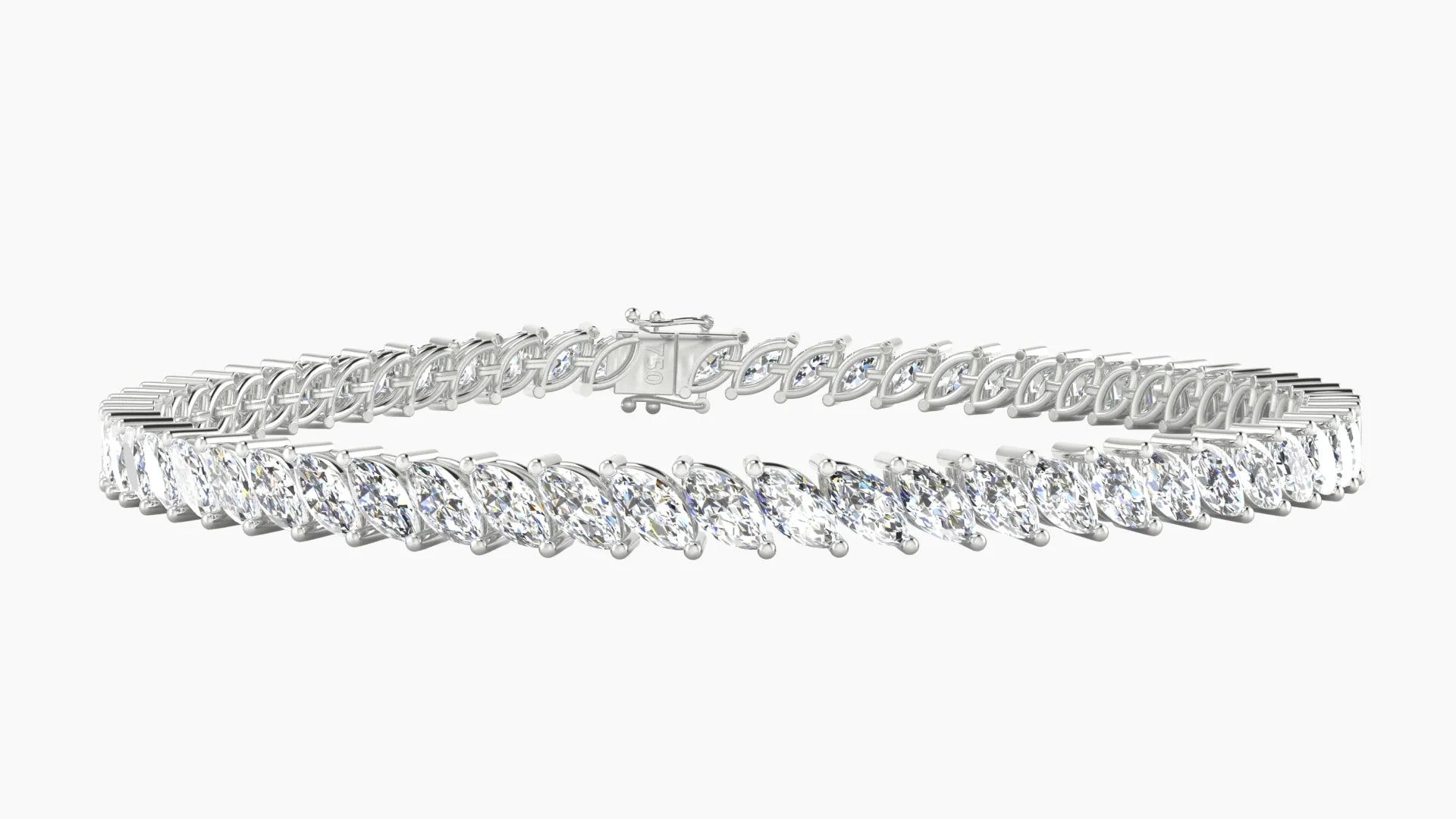 Angled Prong Setting | 18k White Gold 5 x 2.5 mm White Lab Diamond Marquise Tennis Bracelet