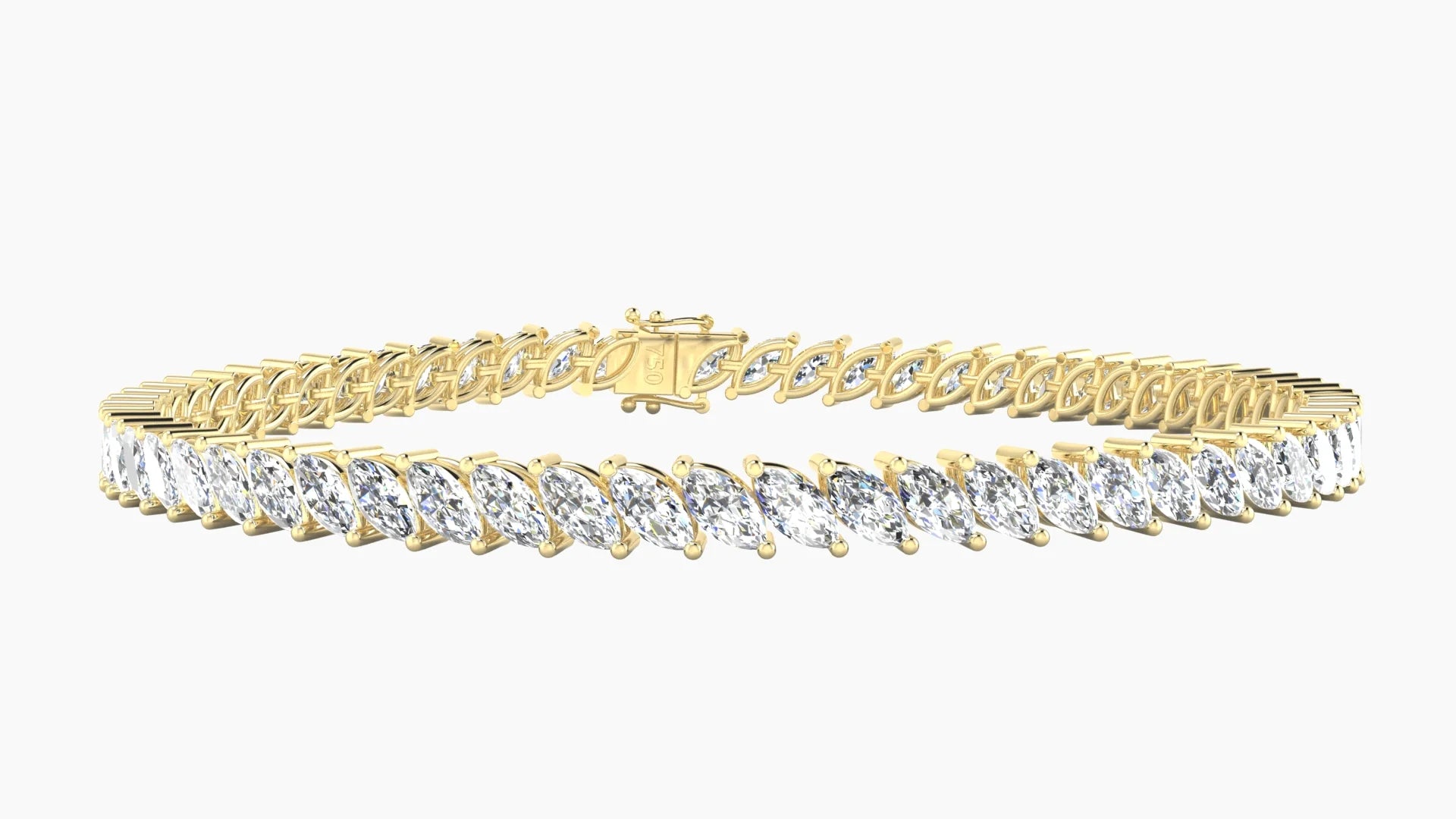 Angled Prong Setting | 18k Yellow Gold 5 x 2.5 mm White Lab Diamond Marquise Tennis Bracelet