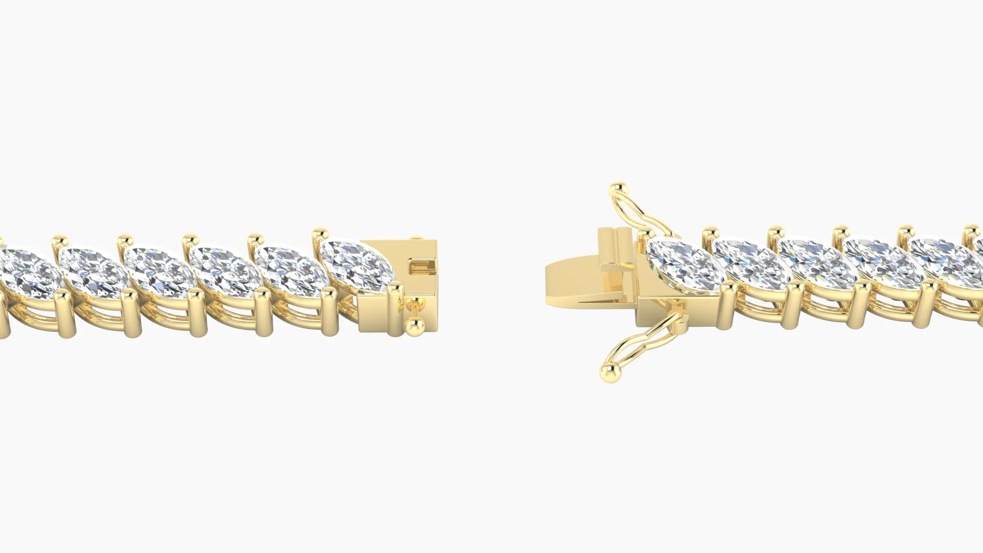 Angled Prong Setting | 18k Yellow Gold 5 x 2.5 mm White Lab Diamond Marquise Tennis Bracelet