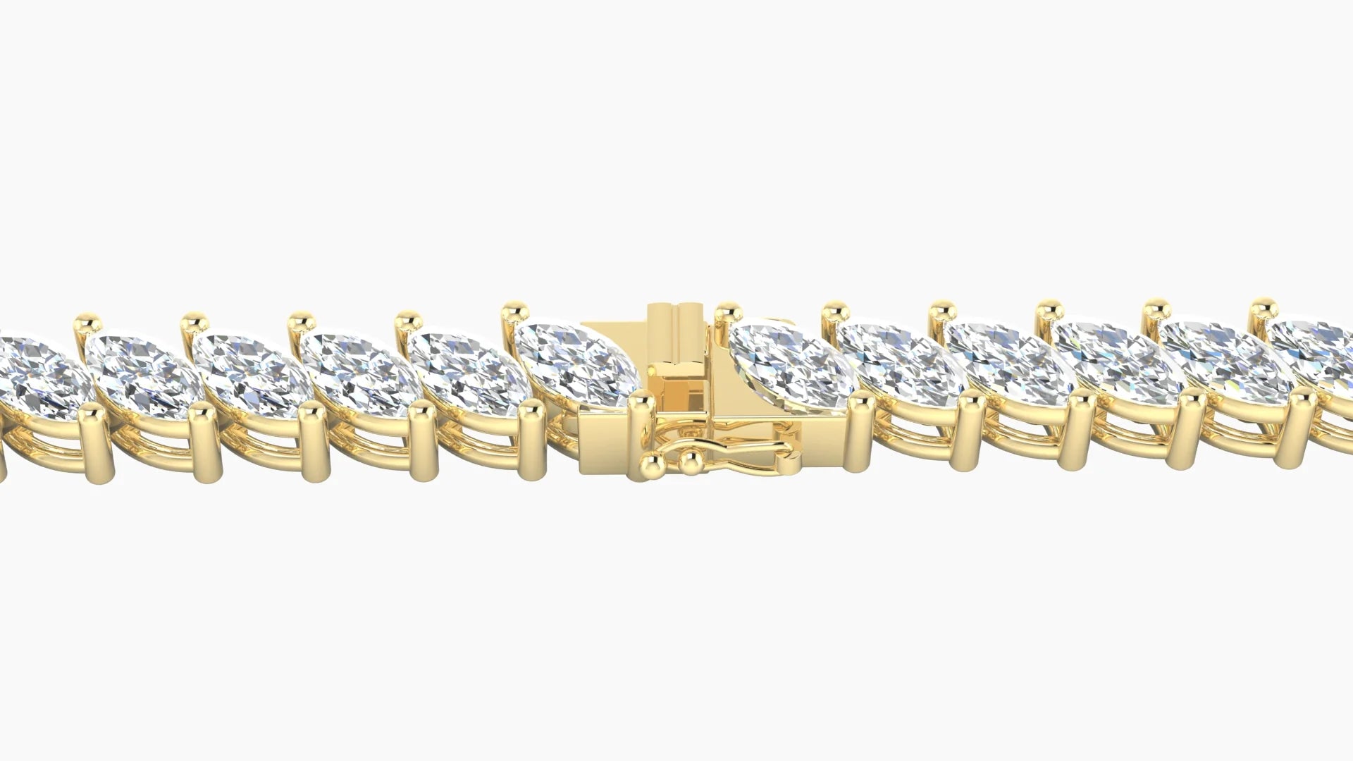 Angled Prong Setting | 18k Yellow Gold 6 x 3 mm White Lab Diamond Marquise Tennis Bracelet