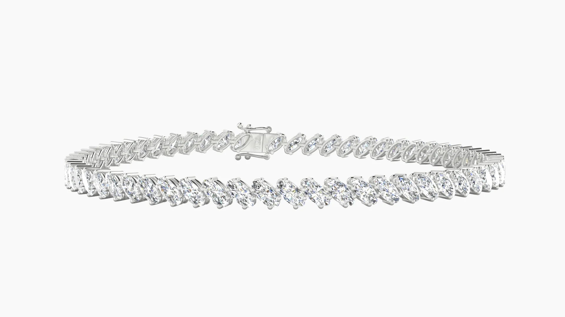 Angled Prong Setting | 18k White Gold 4 x 2 mm White Lab Diamond Oval Tennis Bracelet