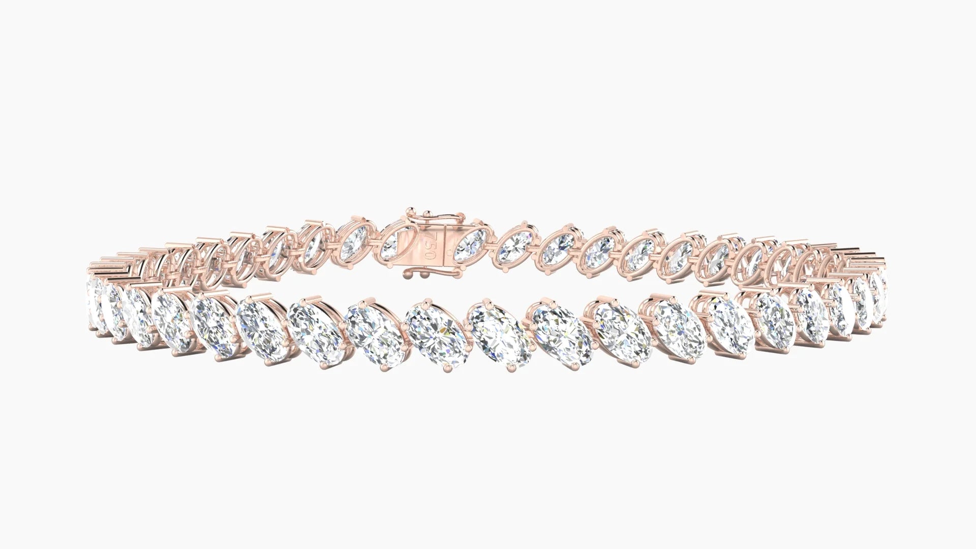 Angled Prong Setting | 18k Rose Gold 5 x 3 mm White Lab Diamond Oval Tennis Bracelet