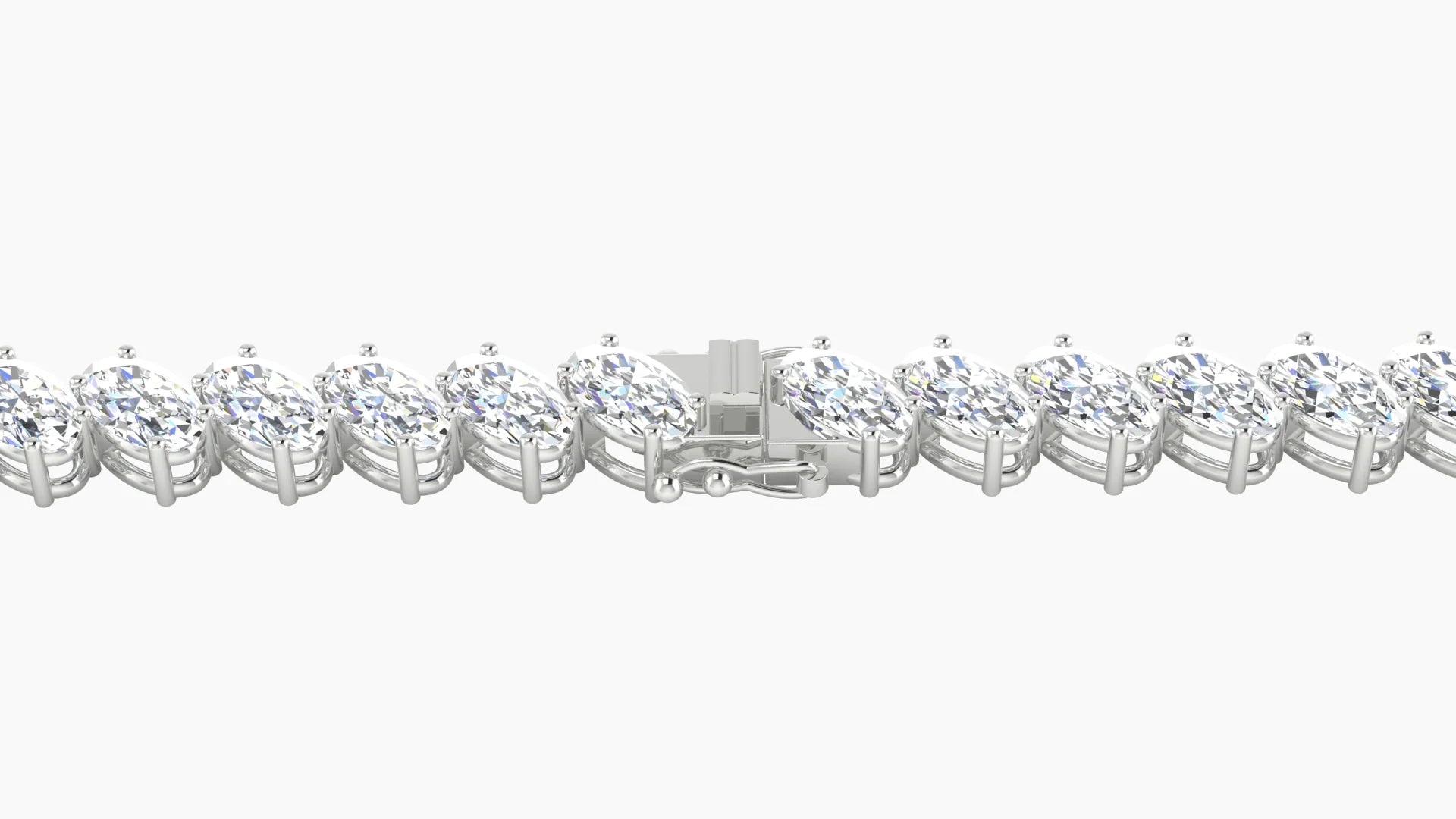 Angled Prong Setting | 18k White Gold 5 x 3 mm White Lab Diamond Oval Tennis Bracelet