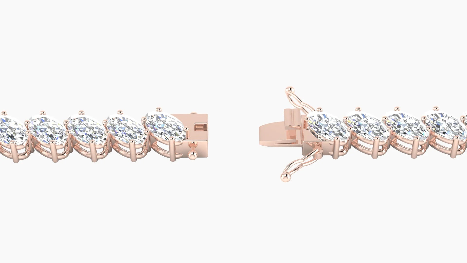 Angled Prong Setting | 18k Rose Gold 5 x 3 mm White Lab Diamond Oval Tennis Bracelet