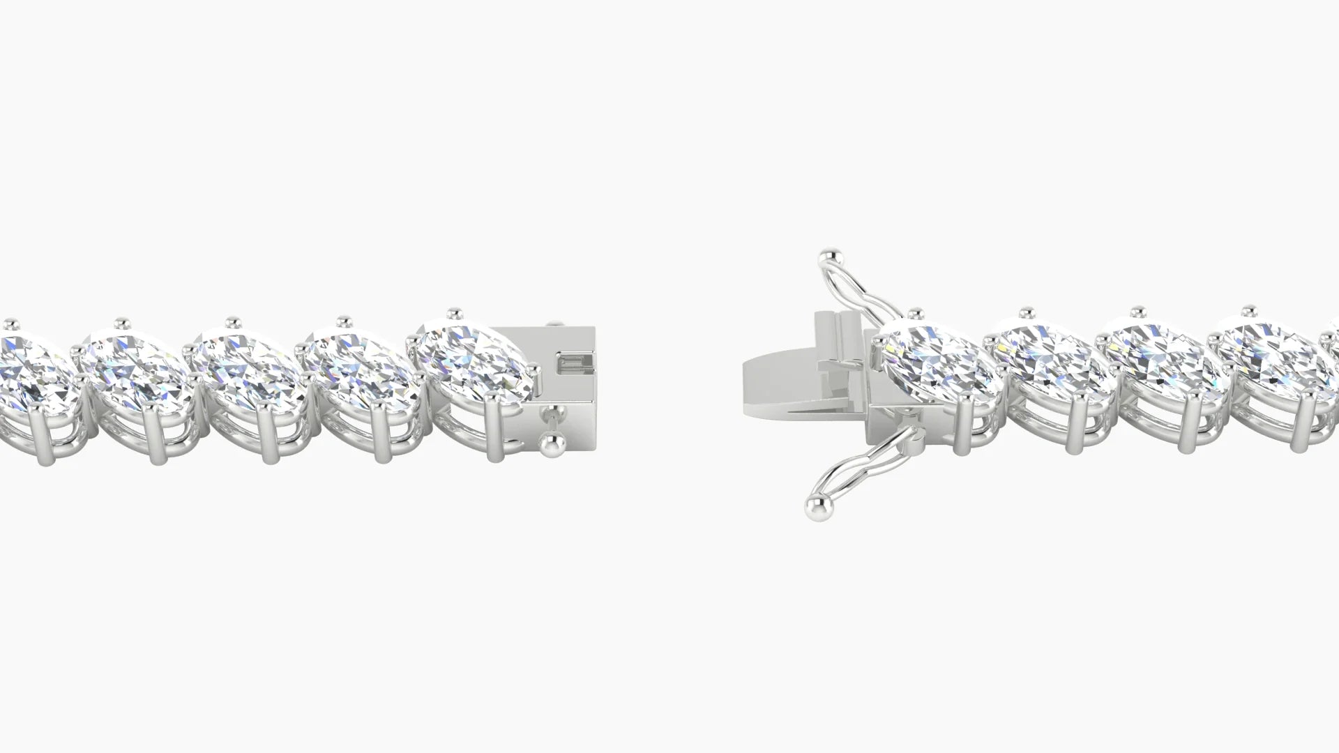 Angled Prong Setting | 18k White Gold 5 x 3 mm White Lab Diamond Oval Tennis Bracelet
