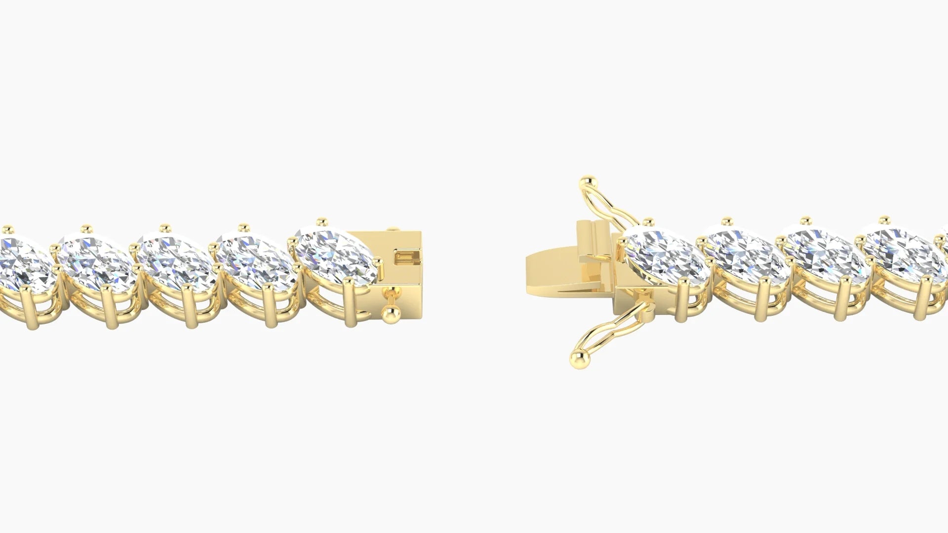 Angled Prong Setting | 18k Yellow Gold 5 x 3 mm White Lab Diamond Oval Tennis Bracelet