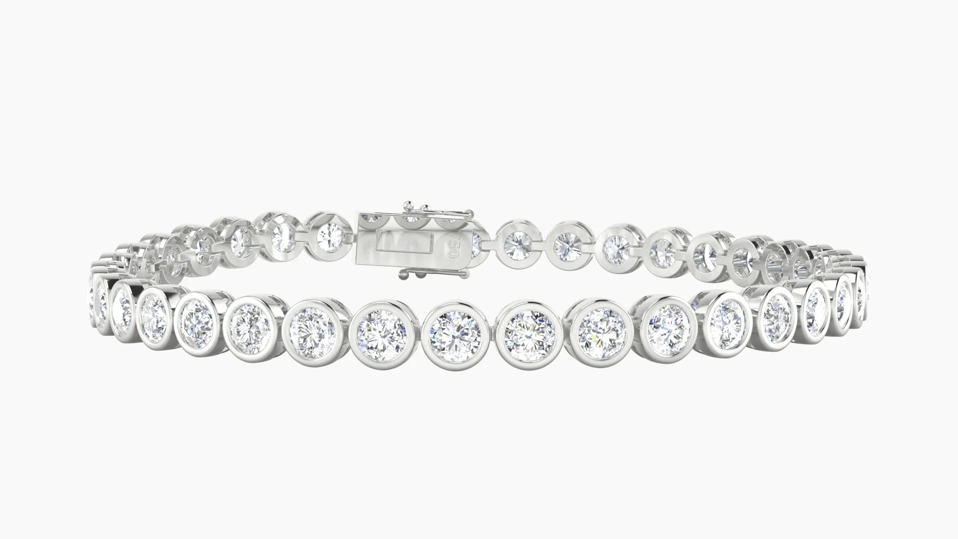 Bezel Setting | 18k White Gold 3.4 mm White Lab Diamond Round Tennis Bracelet