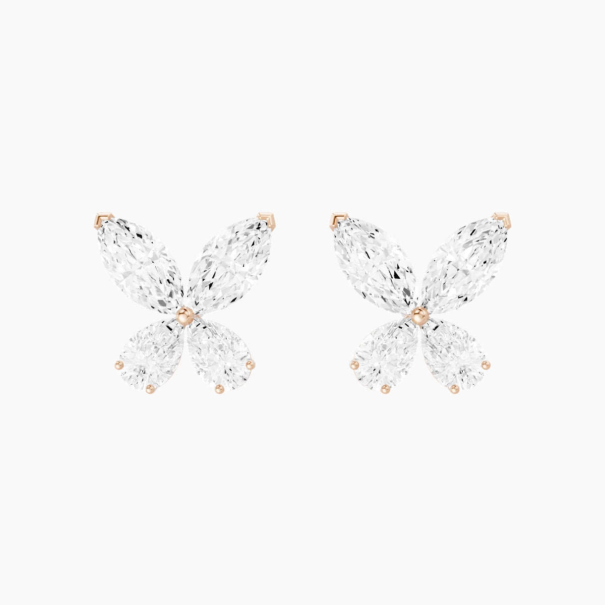 18k Rose Gold Marquise White Lab Diamond Pear Butterfly Stud Earrings | 4.6 ct total
