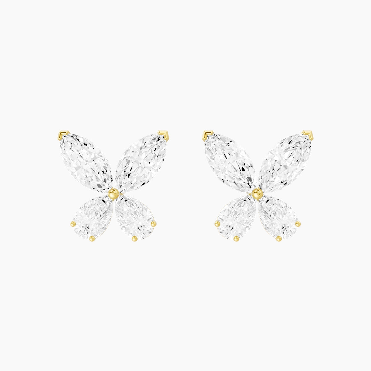 18k Yellow Gold Marquise White Lab Diamond Pear Butterfly Stud Earrings | 4.6 ct total