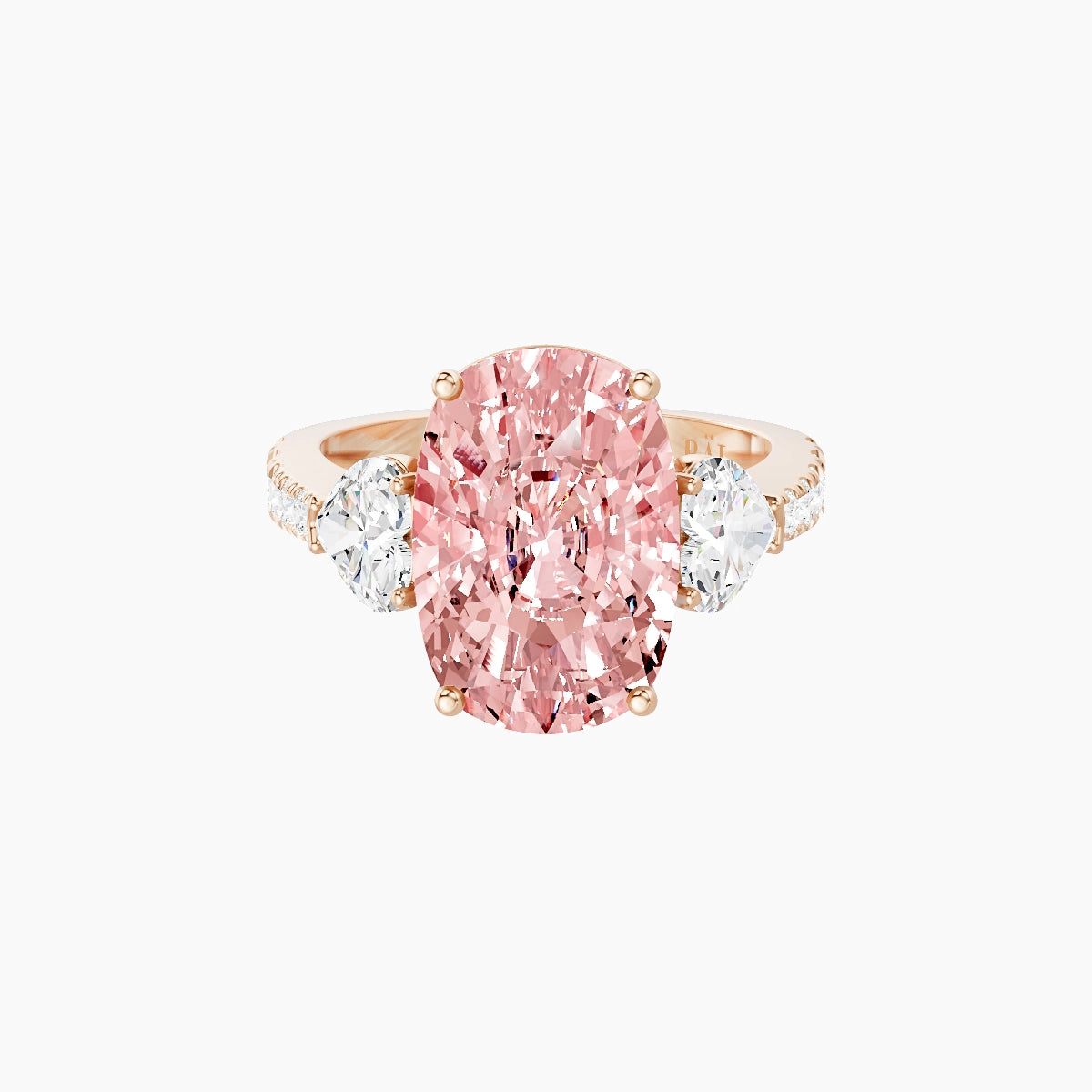 Classic Heart Trilogy with Reverse Shank | 18k Rose Gold 5 ct Cushion Pink Lab Diamond Ring