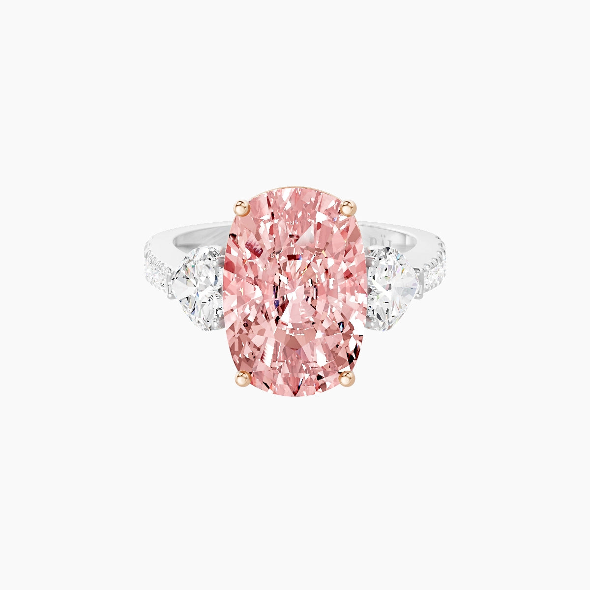 Classic Heart Trilogy with Reverse Shank | 18k White & Rose Gold 5 ct Cushion Pink Lab Diamond Ring
