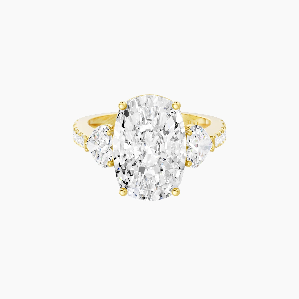 Classic Heart Trilogy with Reverse Shank | 18k Yellow Gold 5 ct Cushion White Lab Diamond Ring