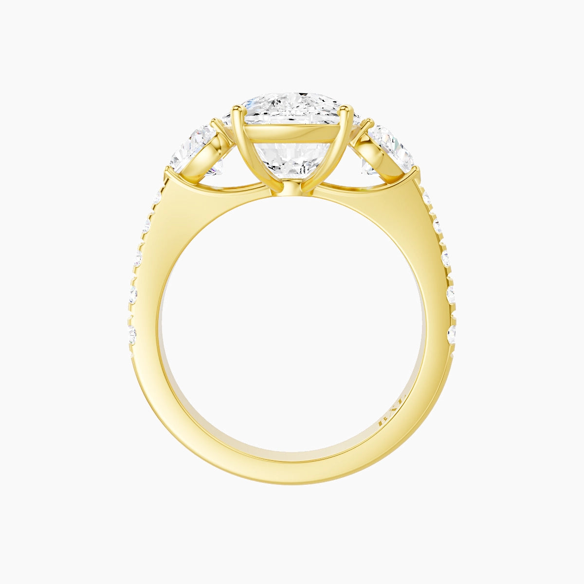 Classic Heart Trilogy with Reverse Shank | 18k Yellow Gold 5 ct Cushion White Lab Diamond Ring