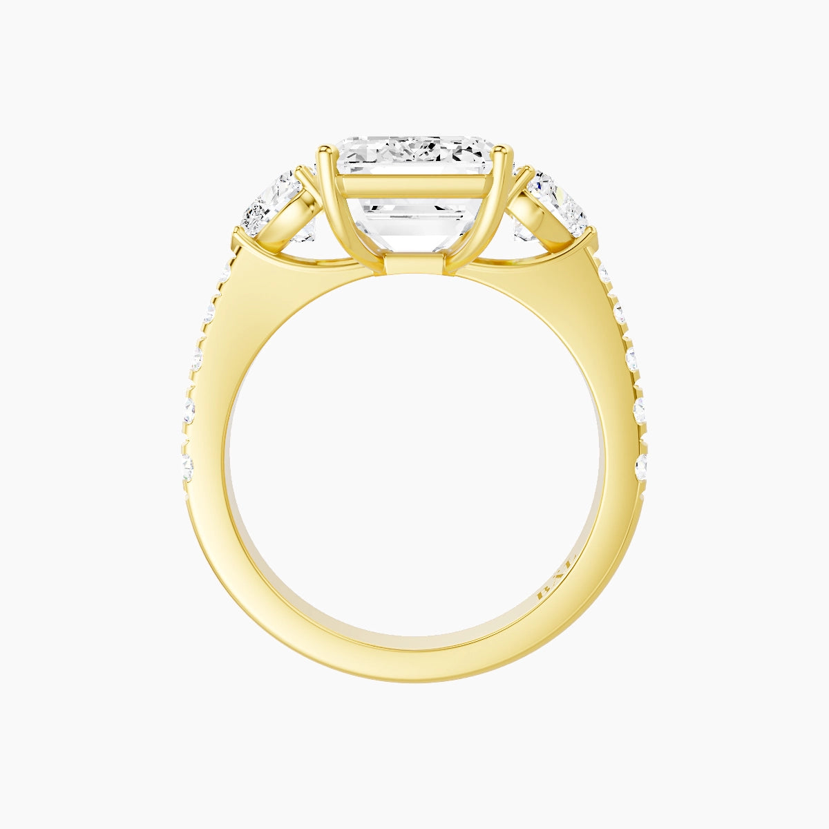 Classic Heart Trilogy with Reverse Shank | 18k Yellow Gold 5 ct Emerald White Lab Diamond Ring