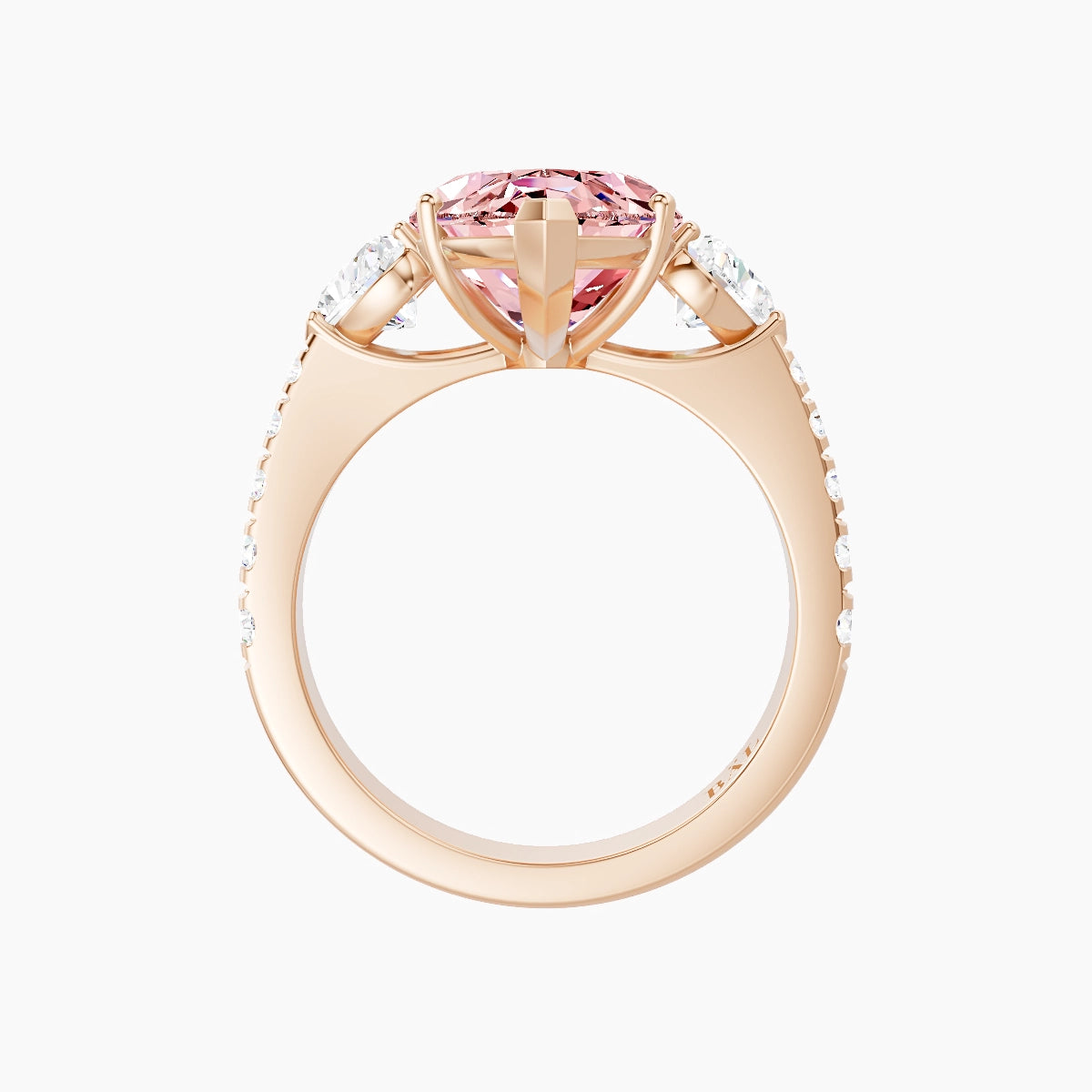 Classic Heart Trilogy with Reverse Shank | 18k Rose Gold 5 ct Marquise Pink Lab Diamond Ring