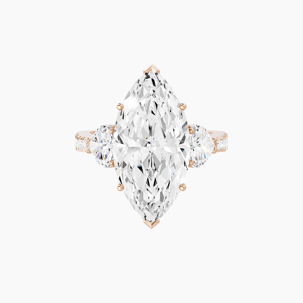 Classic Heart Trilogy with Reverse Shank | 18k Rose Gold 5 ct Marquise White Lab Diamond Ring