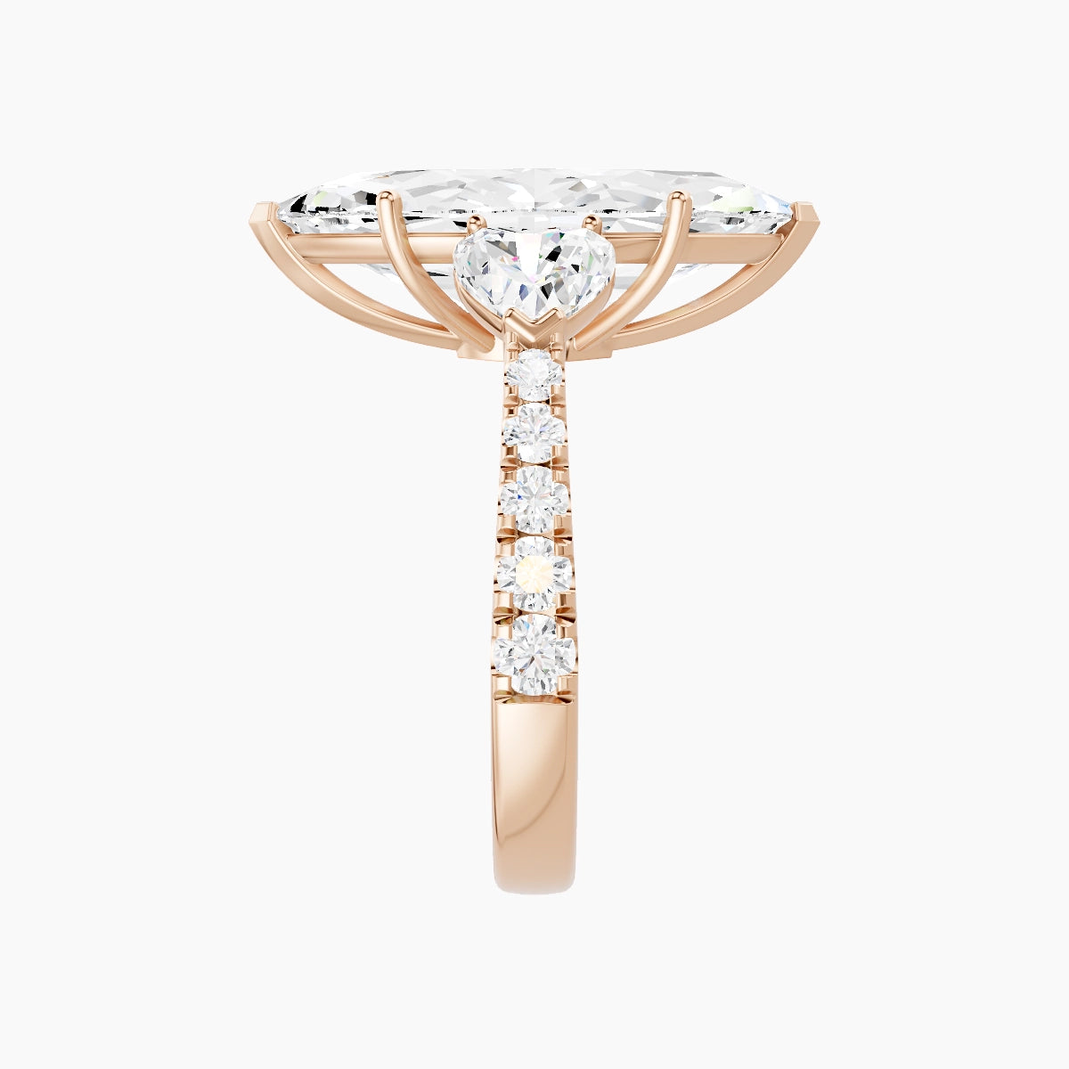 Classic Heart Trilogy with Reverse Shank | 18k Rose Gold 5 ct Marquise White Lab Diamond Ring