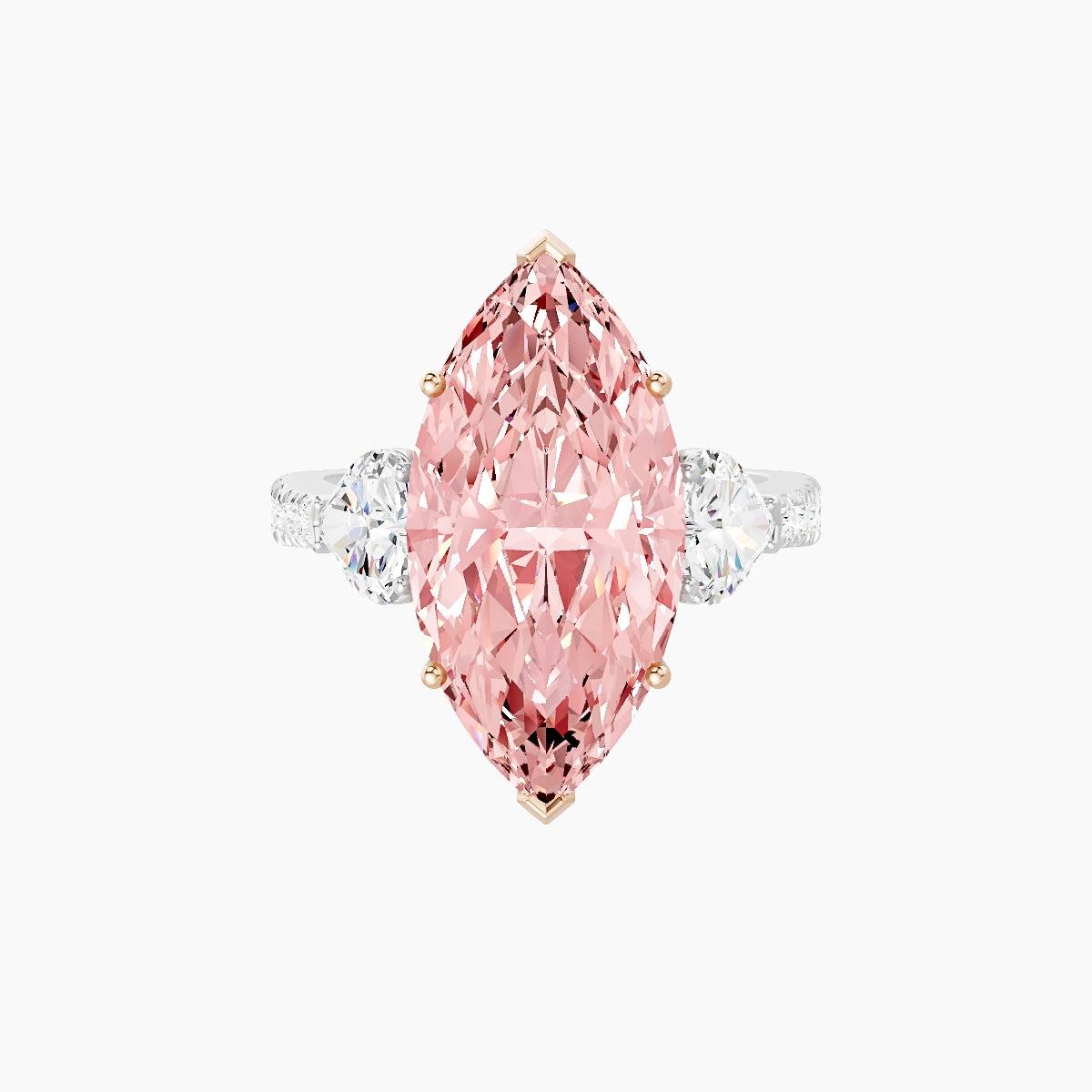 Classic Heart Trilogy with Reverse Shank | 18k White & Rose Gold 5 ct Marquise Pink Lab Diamond Ring