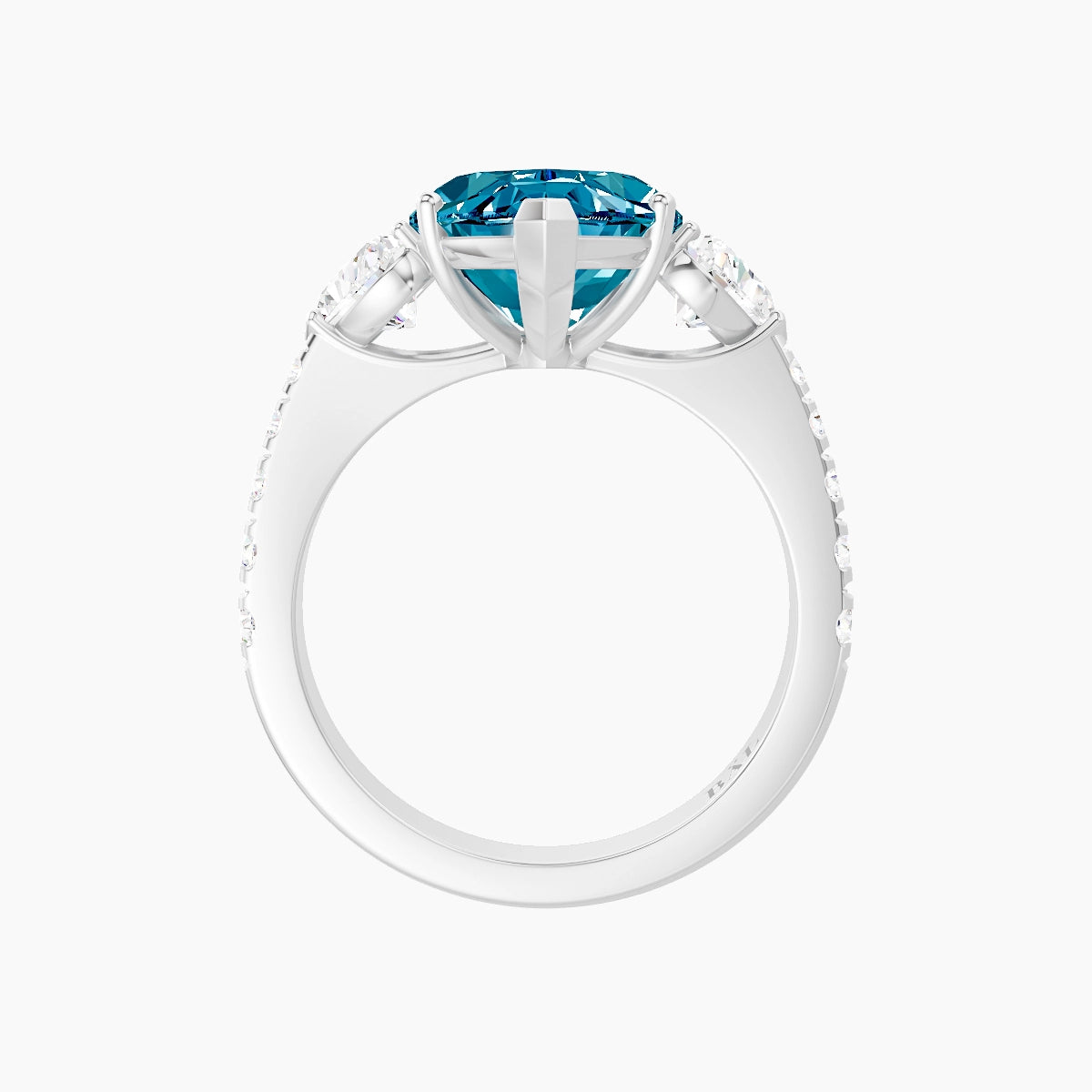 Classic Heart Trilogy with Reverse Shank | 18k White Gold 5 ct Marquise Blue Lab Diamond Ring