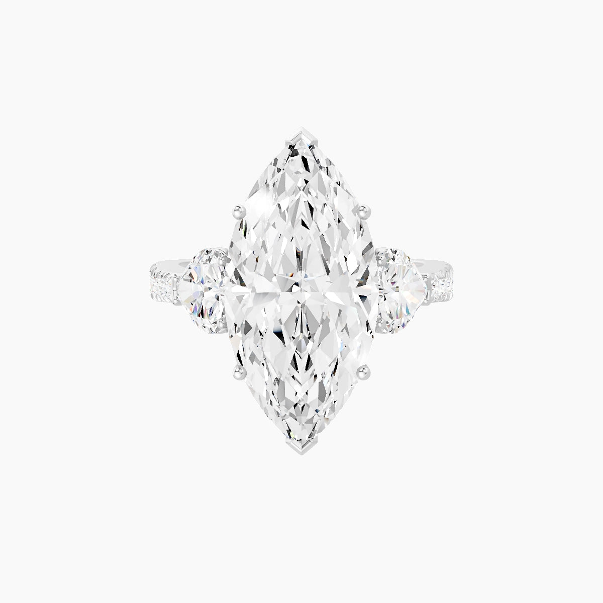 Classic Heart Trilogy with Reverse Shank | 18k White Gold 5 ct Marquise White Lab Diamond Ring