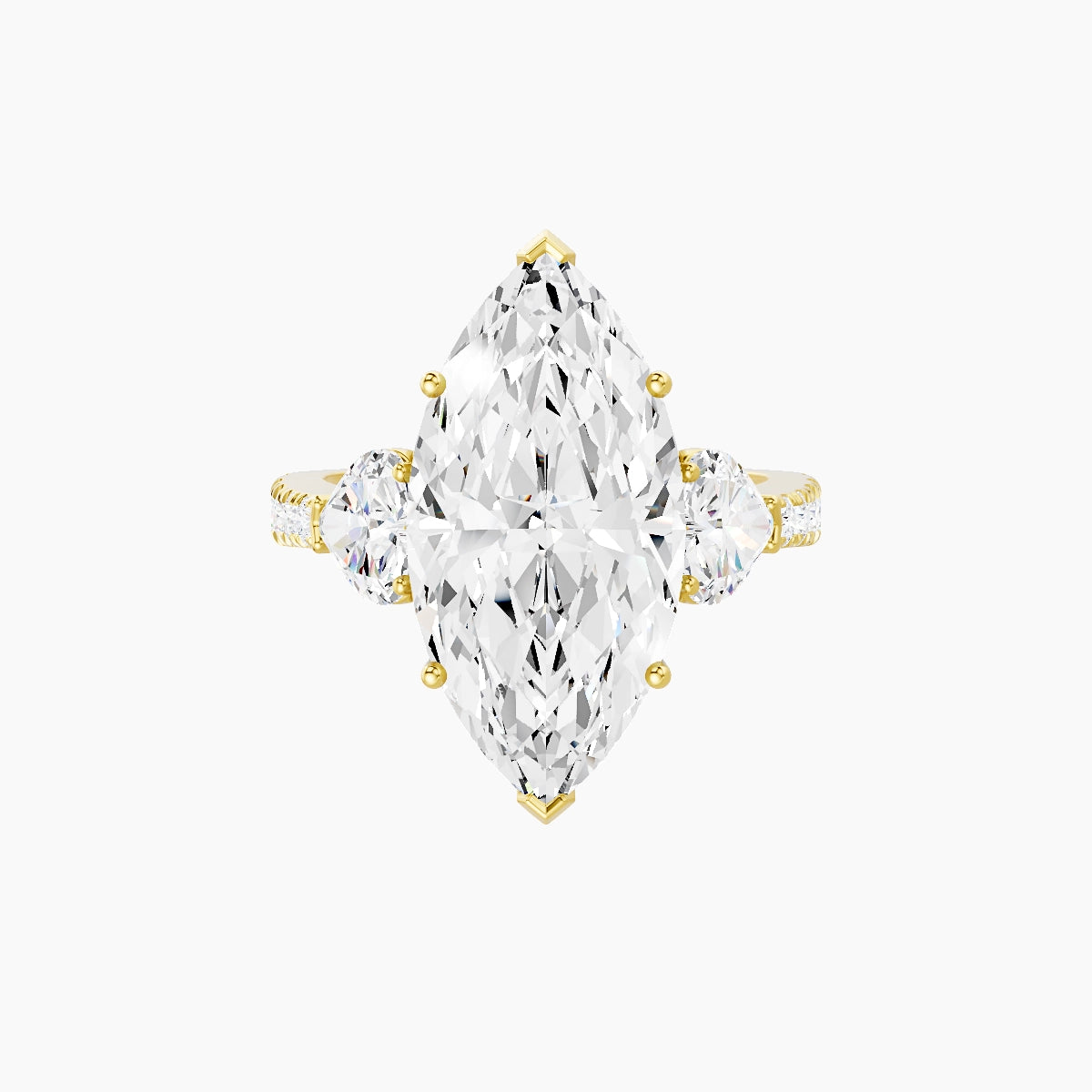 Classic Heart Trilogy with Reverse Shank | 18k Yellow Gold 5 ct Marquise White Lab Diamond Ring