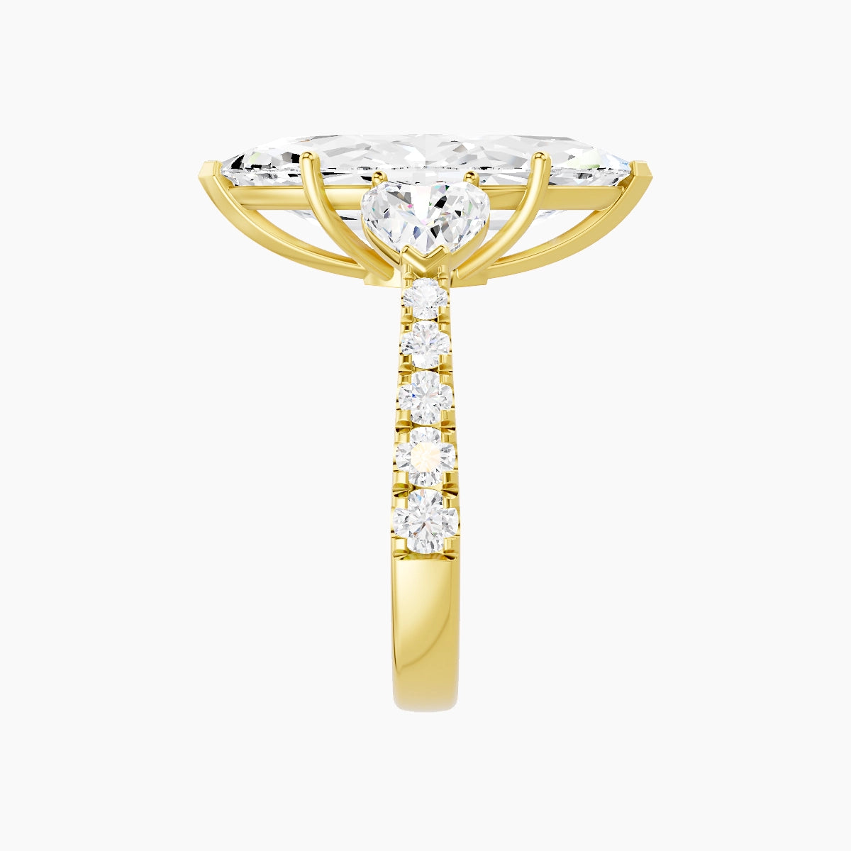 Classic Heart Trilogy with Reverse Shank | 18k Yellow Gold 5 ct Marquise White Lab Diamond Ring