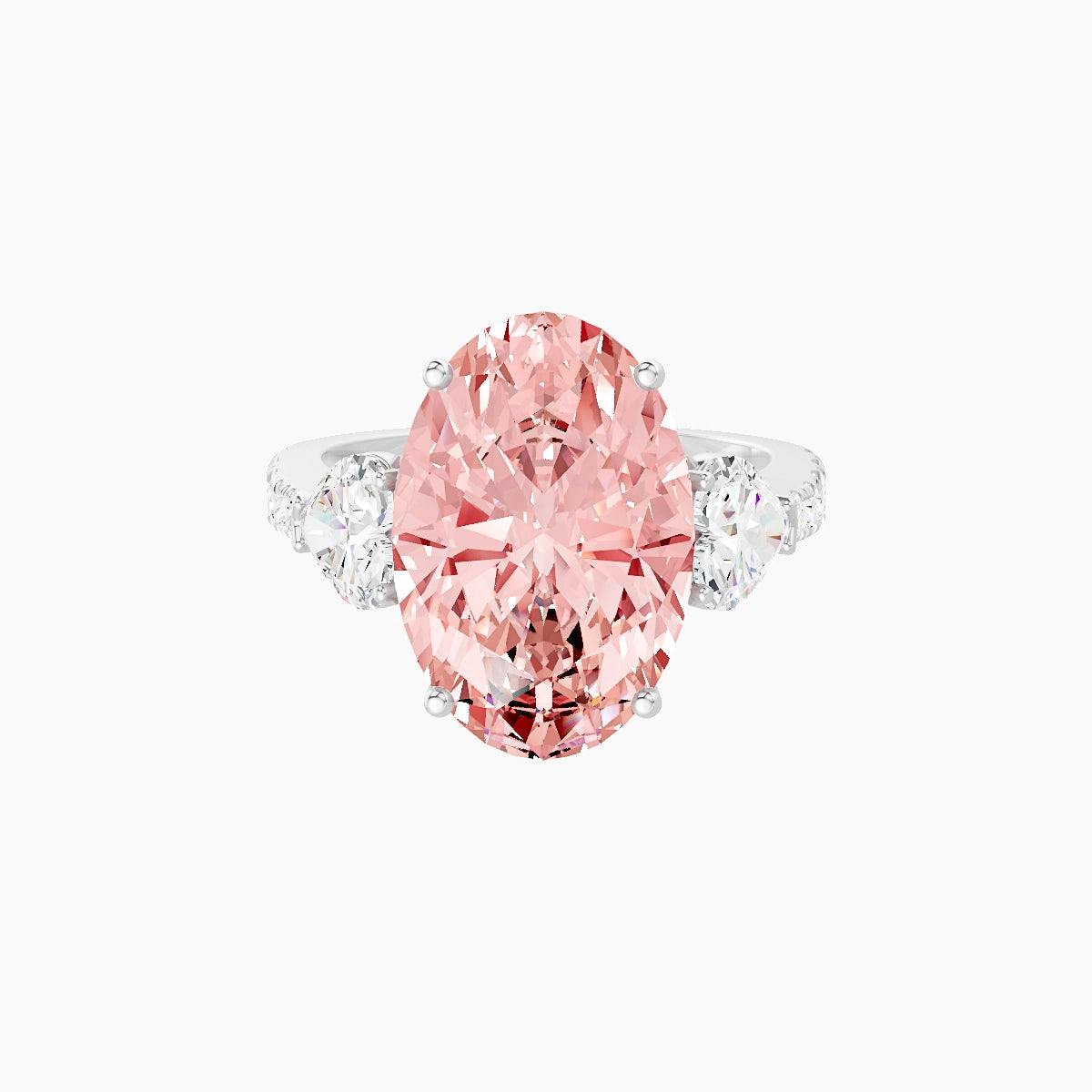 Classic Heart Trilogy with Reverse Shank | 18k White Gold 5 ct Oval Pink Lab Diamond Ring