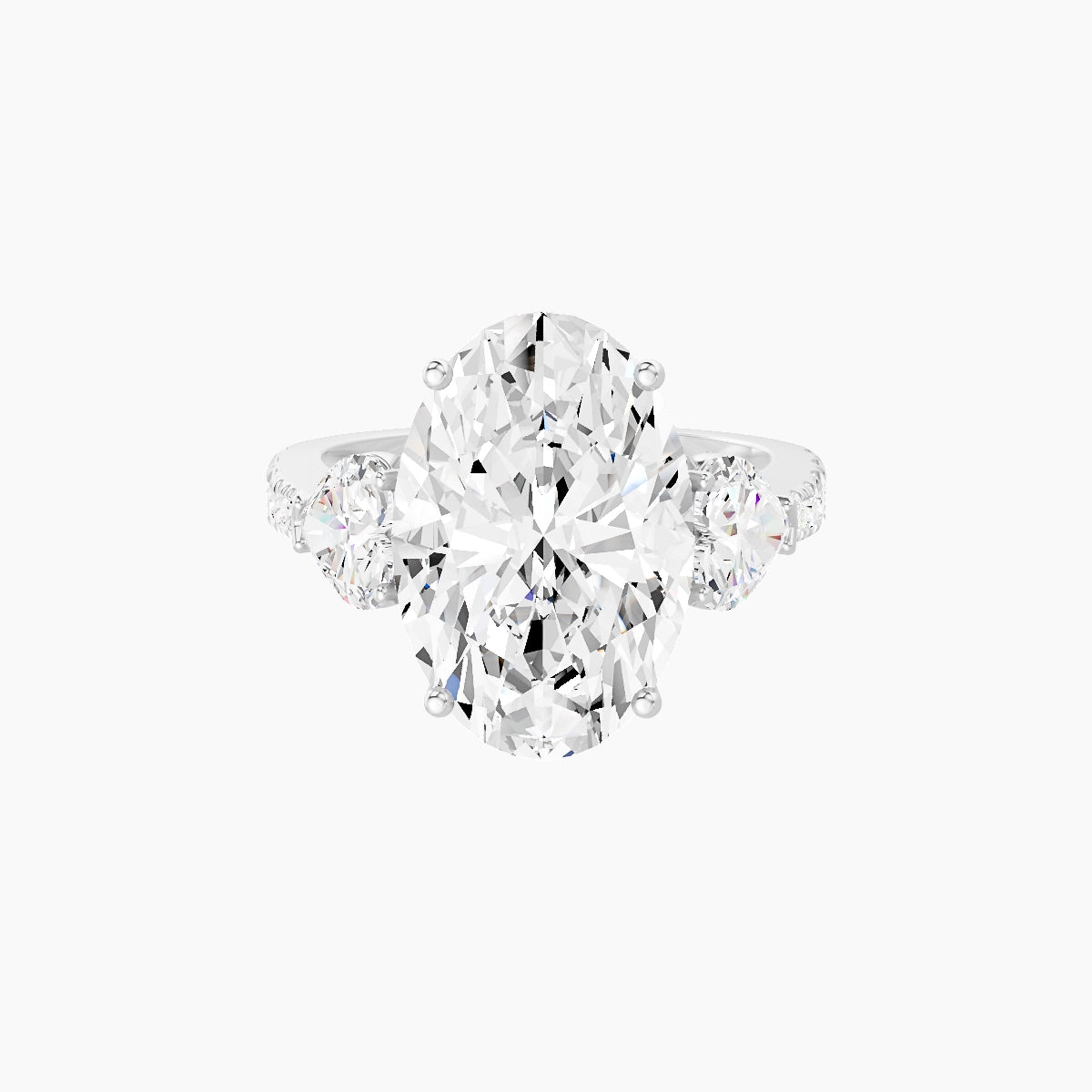 Classic Heart Trilogy with Reverse Shank | 18k White Gold 5 ct Oval White Lab Diamond Ring