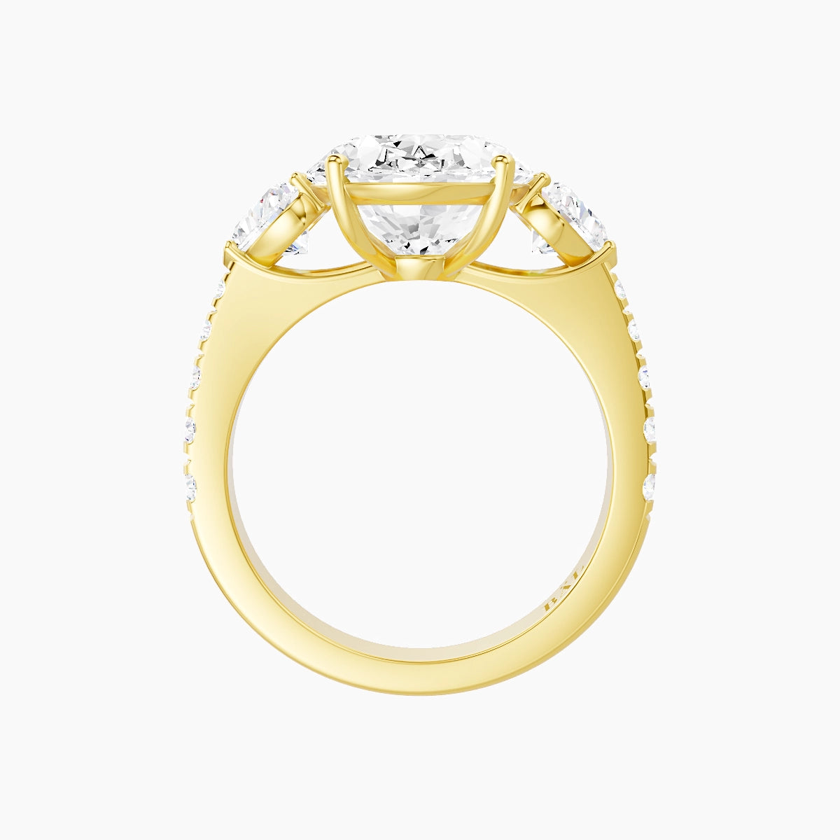 Classic Heart Trilogy with Reverse Shank | 18k Yellow Gold 5 ct Oval White Lab Diamond Ring